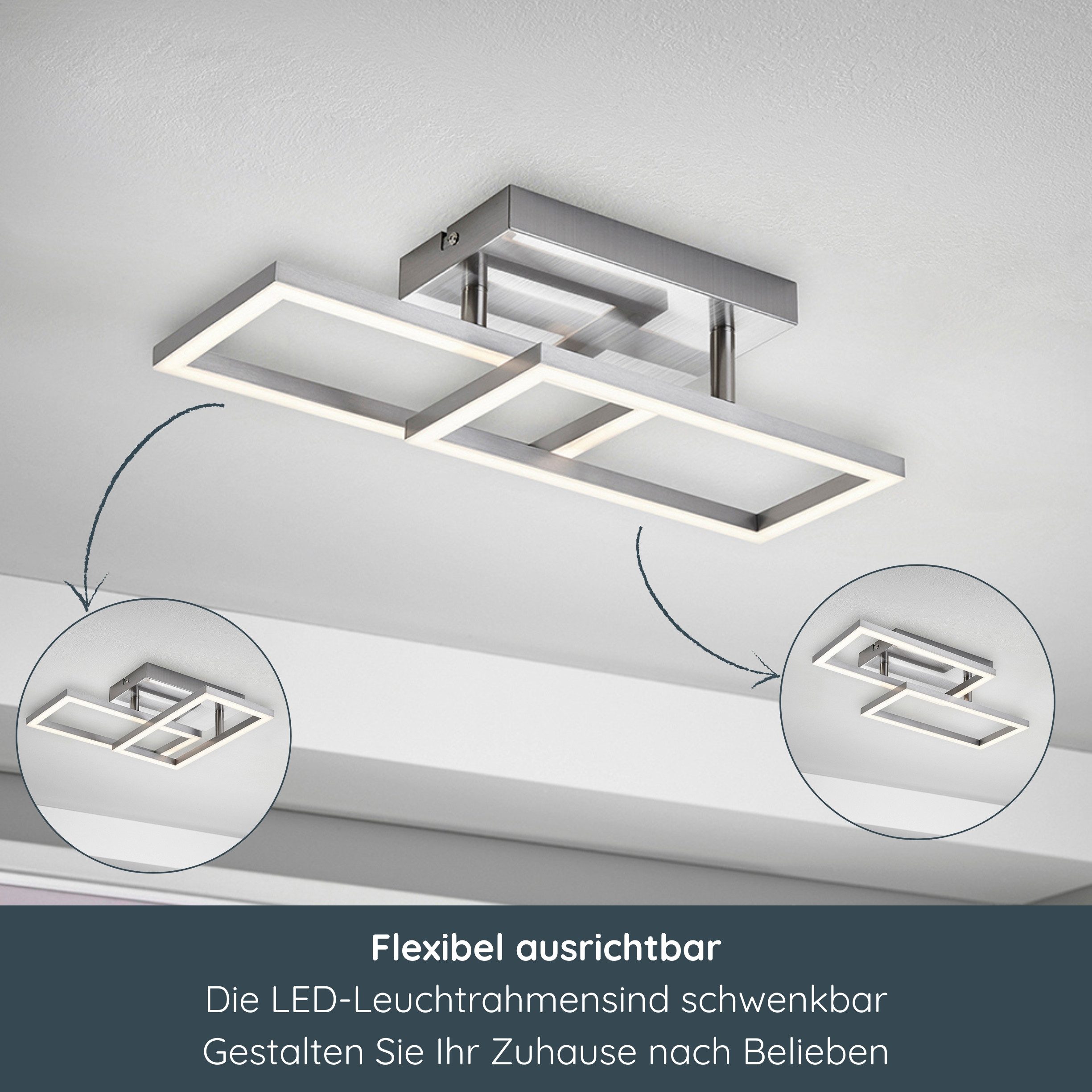 MeLiTec LED Deckenleuchte D127, LED fest integriert, warmweiß, aus Metall, schwenkbare Rahmen, warmweiß, eckig, moderne Deckenlampe