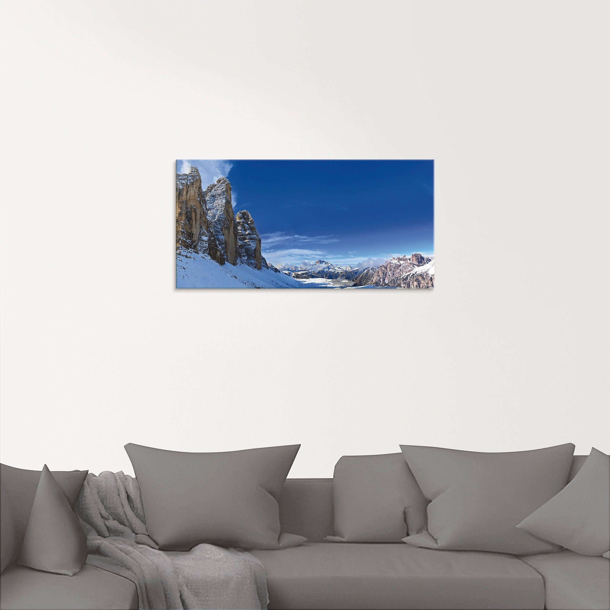 Artland Glasbild Drei Zinnen Umrundung (1 den St), Dolomiten, Größen in in Himmel verschiedenen