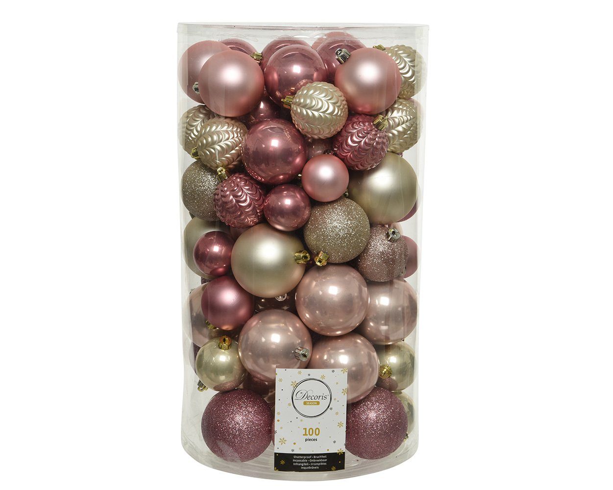 Decoris season decorations Weihnachtsbaumkugel, Weihnachtskugeln Kunststoff Mix 4-8cm perle / rosa, 100er Set | Weihnachtskugeln