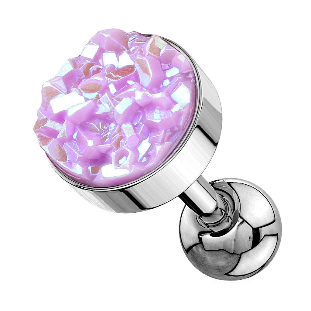 Taffstyle Piercing-Set Tragus Piercing Stab Druzy Kristall Glitzer Quarz Silber Flieder (Daith Conch Orbital Snug Ohrring Piercing), Ohr Knorpel Ohrpiercing Cartilage Knorpel Ohr Tragus Helix Rook Lobe