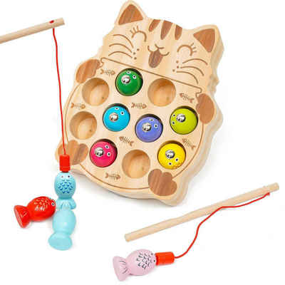 LBLA Lernspielzeug Magnetische Holz-Angelspielzeug: Spaß Lernen mit Katze & Fischen Bunt (Set), Ideales Geschenk für Kleinkinder zur Förderung kreativer Fähigkeiten