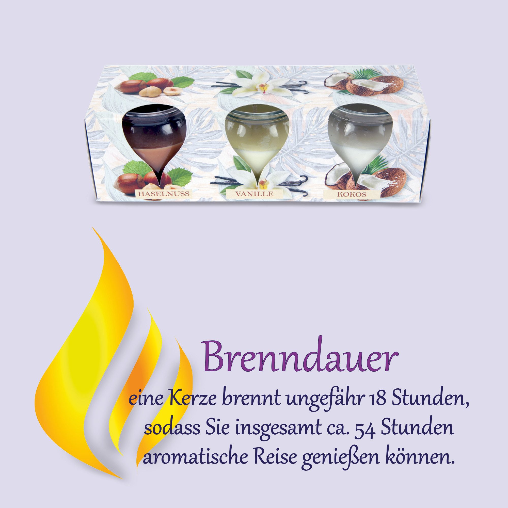 HS Candle Duftkerze Selection Duftmix im Glas (12-tlg), Relax, Duftnote süß-exotisch, Ø6x6cm, 18h, für gemütliche Momente – Bild 5 von 5