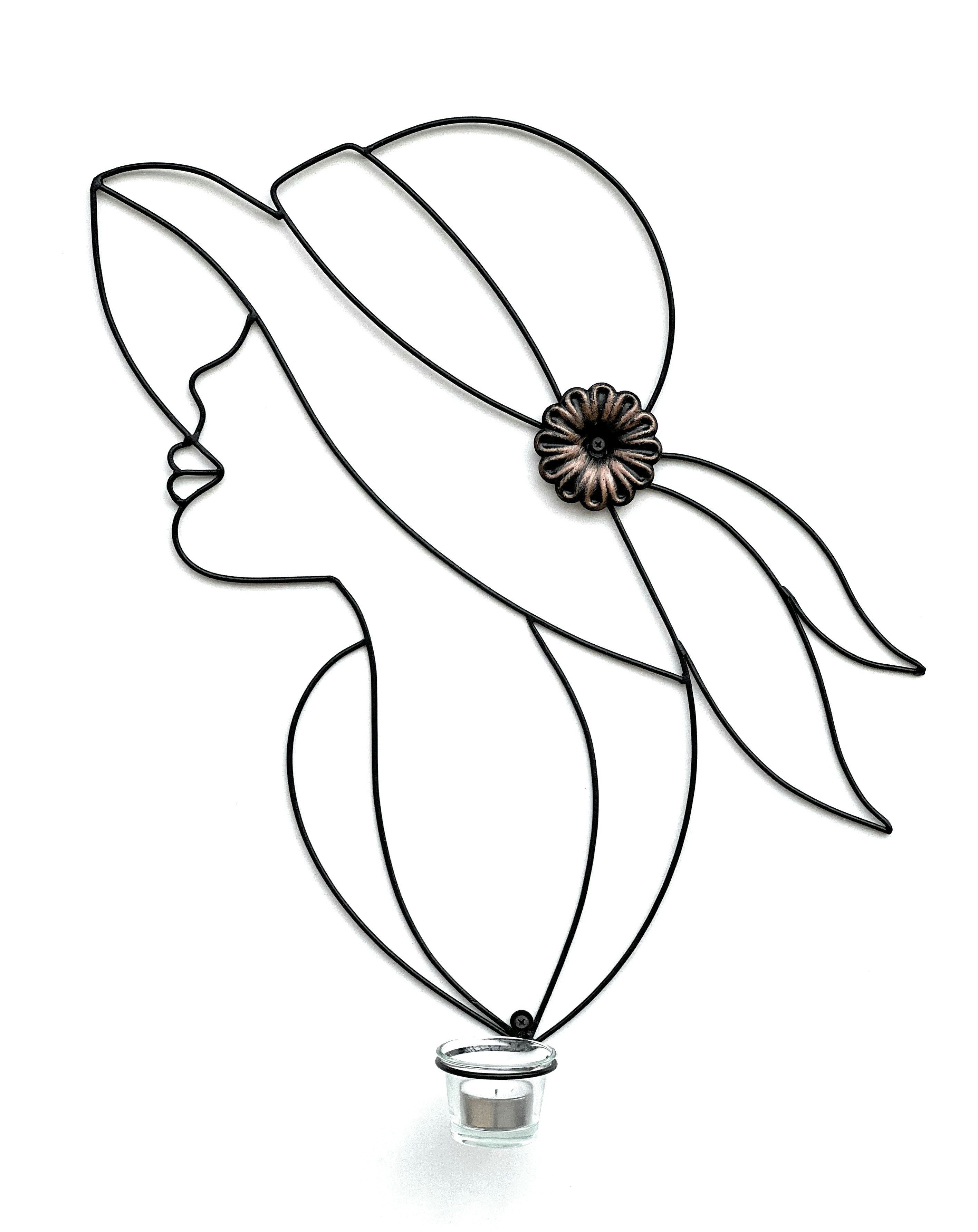 DanDiBo Teelichthalter Metall Schwarz 50 cm Dame Wandkerzenhalter 96324 Wandteelichthalter