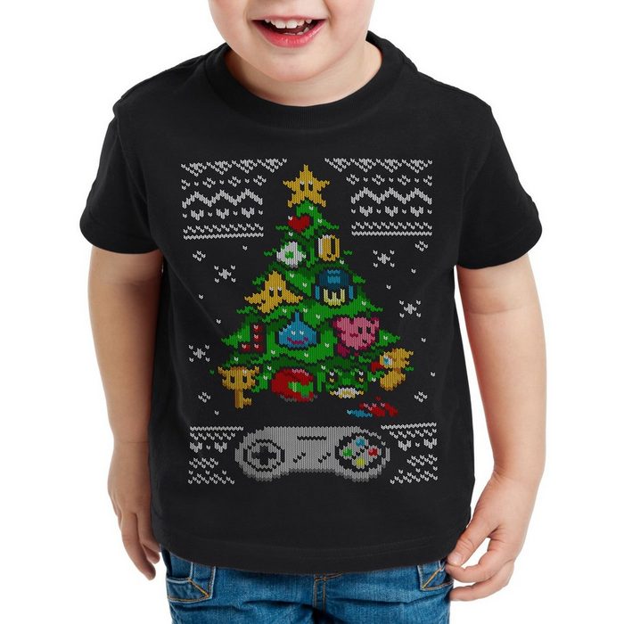 style3 Print-Shirt Kinder T-Shirt 16-Bit Ugly Sweater x-mas pulli weihnachtsbaum