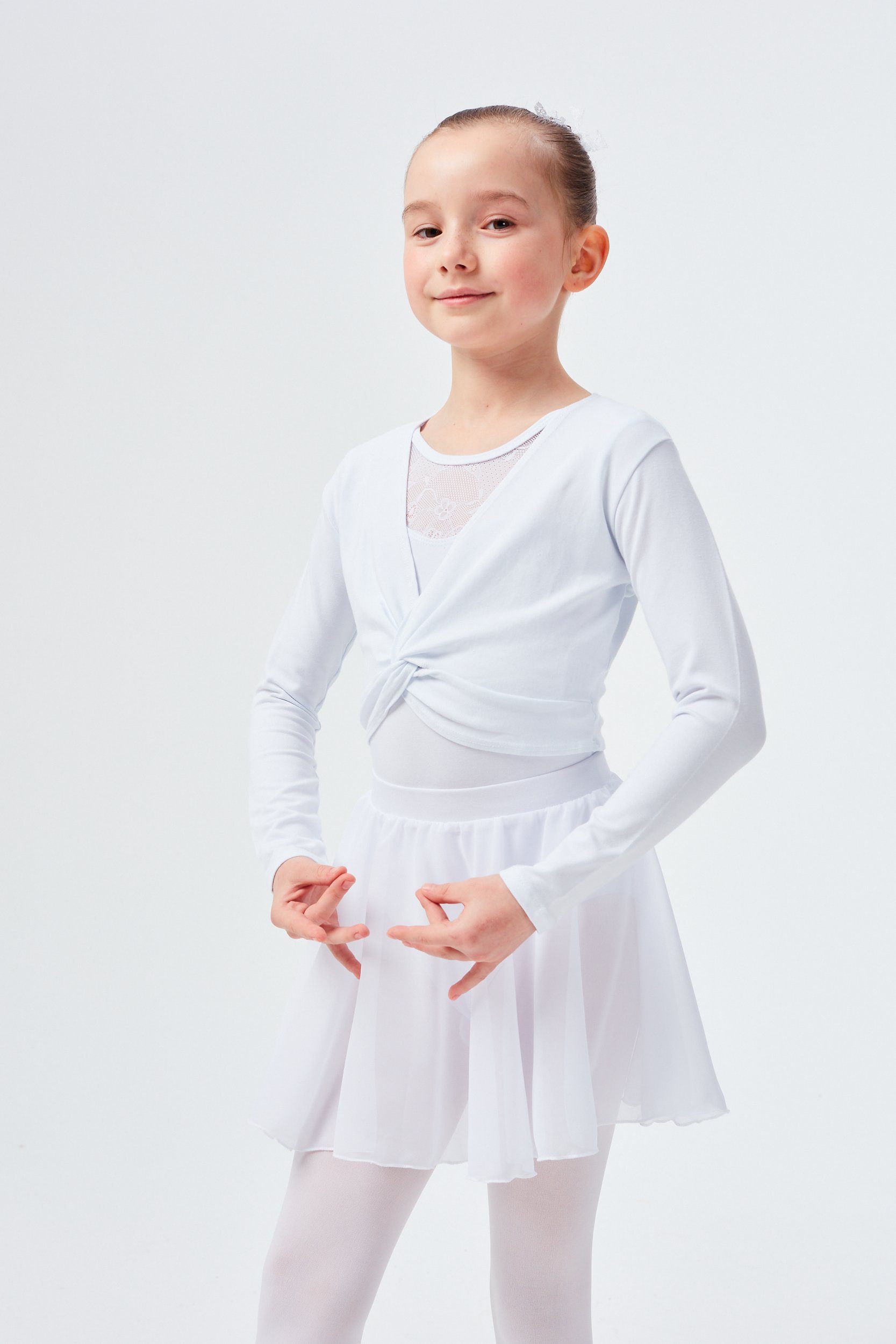 tanzmuster Crop-Top Langarm Ballett Top Mia aus wunderbar weicher Baumwolle Oberteil für Mädchen fürs Kinder Ballett