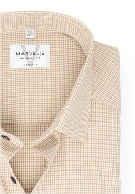 MARVELIS Kurzarmhemd Kurzarmhemd - Modern Fit - Kariert - Beige