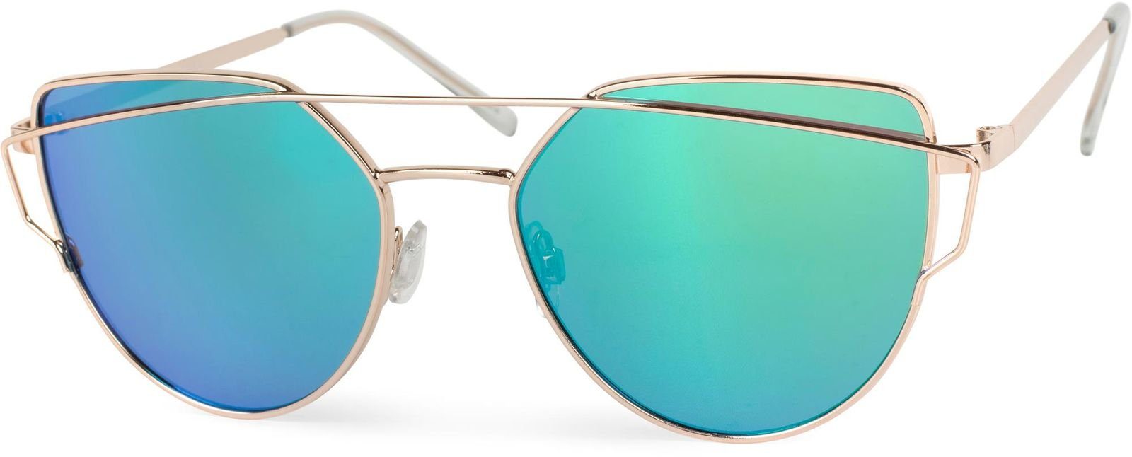 Viele neue Artikel verfügbar styleBREAKER Sonnenbrille (1-St) Verspiegelt Grün-Blau / Gold Gestell Glas verspiegelt