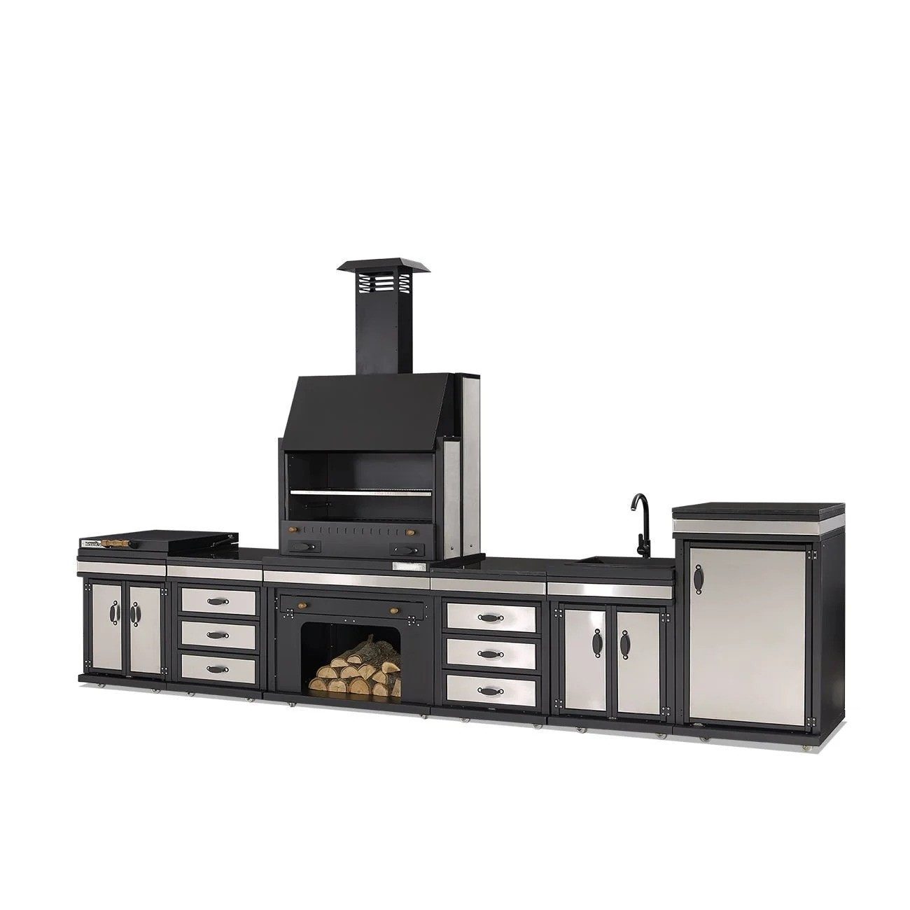 JVmoebel Outdoor-Küche Außenküche in Schwarz aus Edelstahl für Garten und Terrasse, Made in Europe