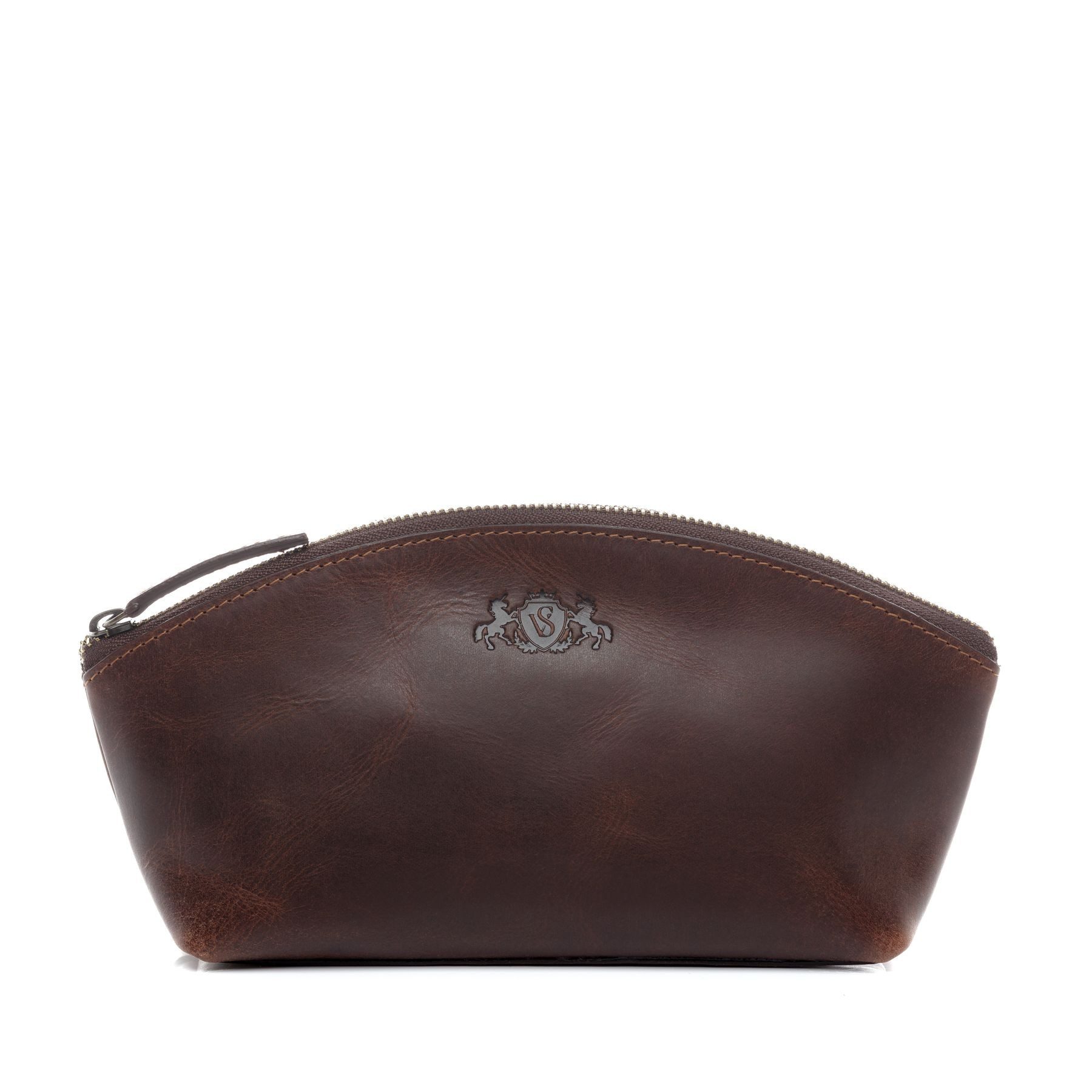 SID & VAIN Kulturbeutel echt Leder Kosmetiktasche groß Ledertasche braun ABBY, Kosmetiktasche echt Leder Damen, Kosmetiktäschchen braun-cognac