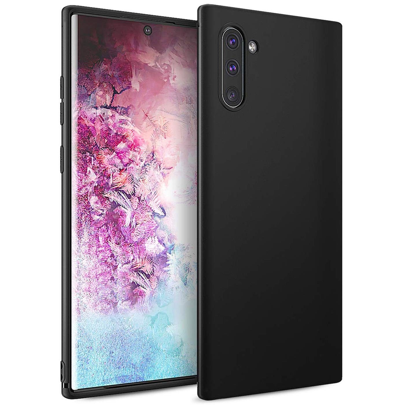 CoolGadget Handyhülle Handy Schutzhülle für Samsung Galaxy Note 10 matt schwarz 6,3 Zoll, Silikon TPU Hülle Schutz Tasche Cover schlicht Slim Case