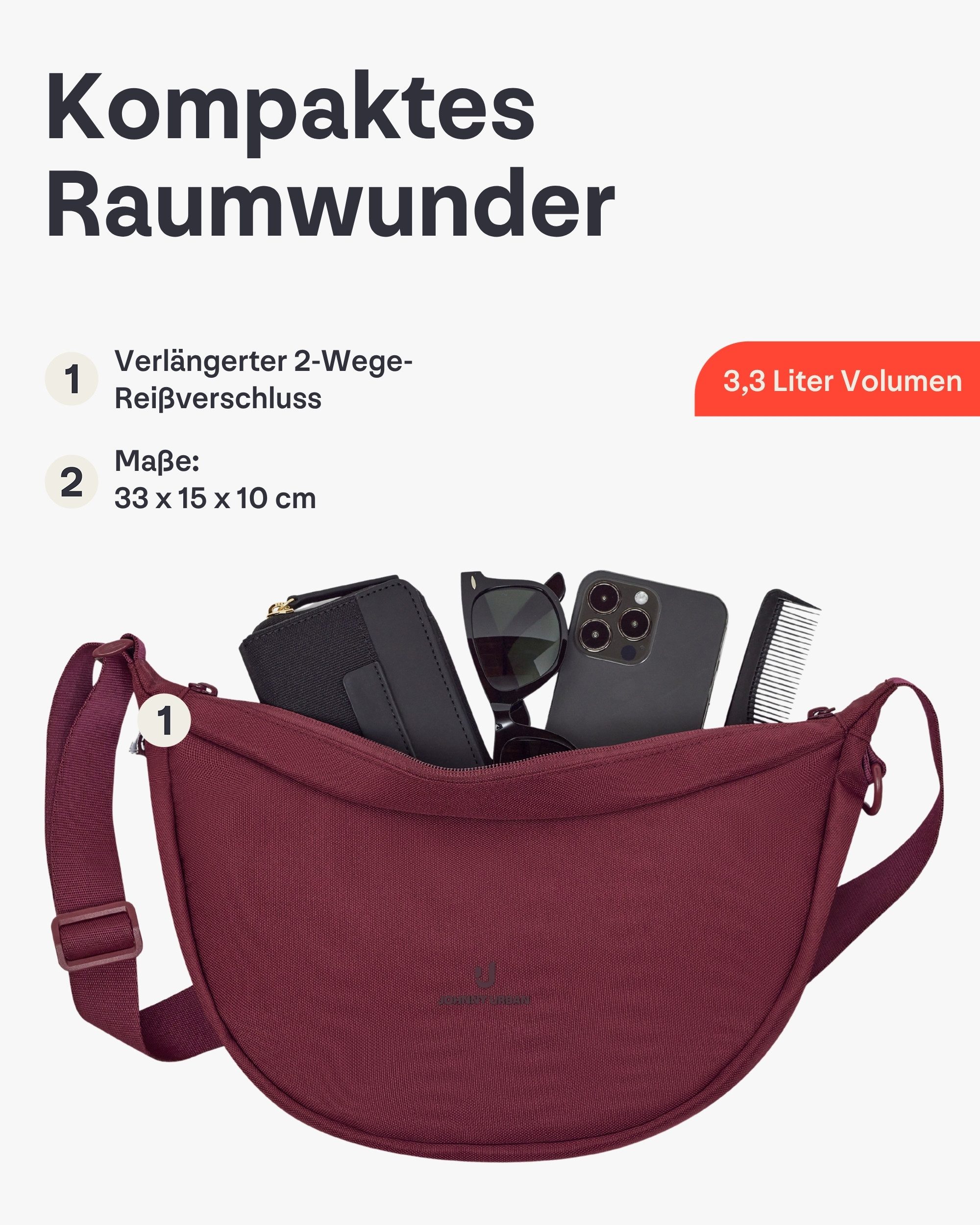 Johnny Urban Umhängetasche Ally Medium Half Moon Bag, Stylische Crossbody Bag in Halbmond Form, Wasserabweisend – Bild 3 von 5