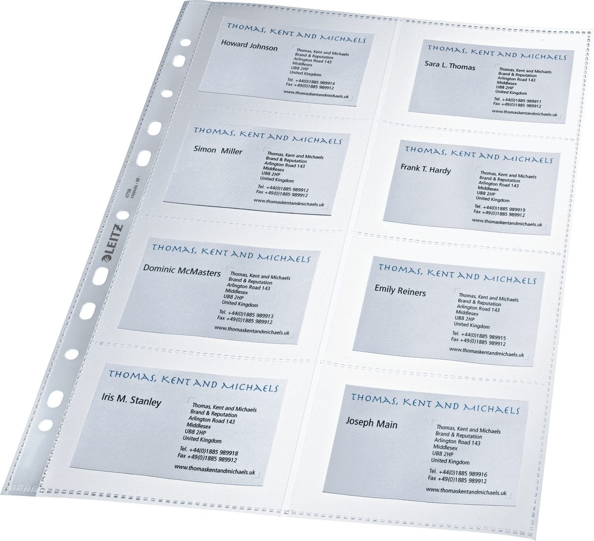 LEITZ Prospekthülle Visitenkartenhüllen A4 8 Fächer 90x57mm glasklar VE=10 Stück