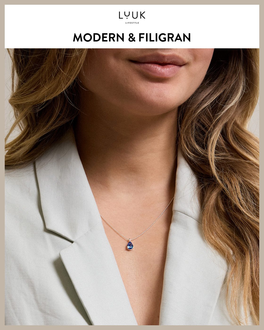 LUUK LIFESTYLE Kette mit Anhänger Himmelblau, Halskette mit blauem Stein