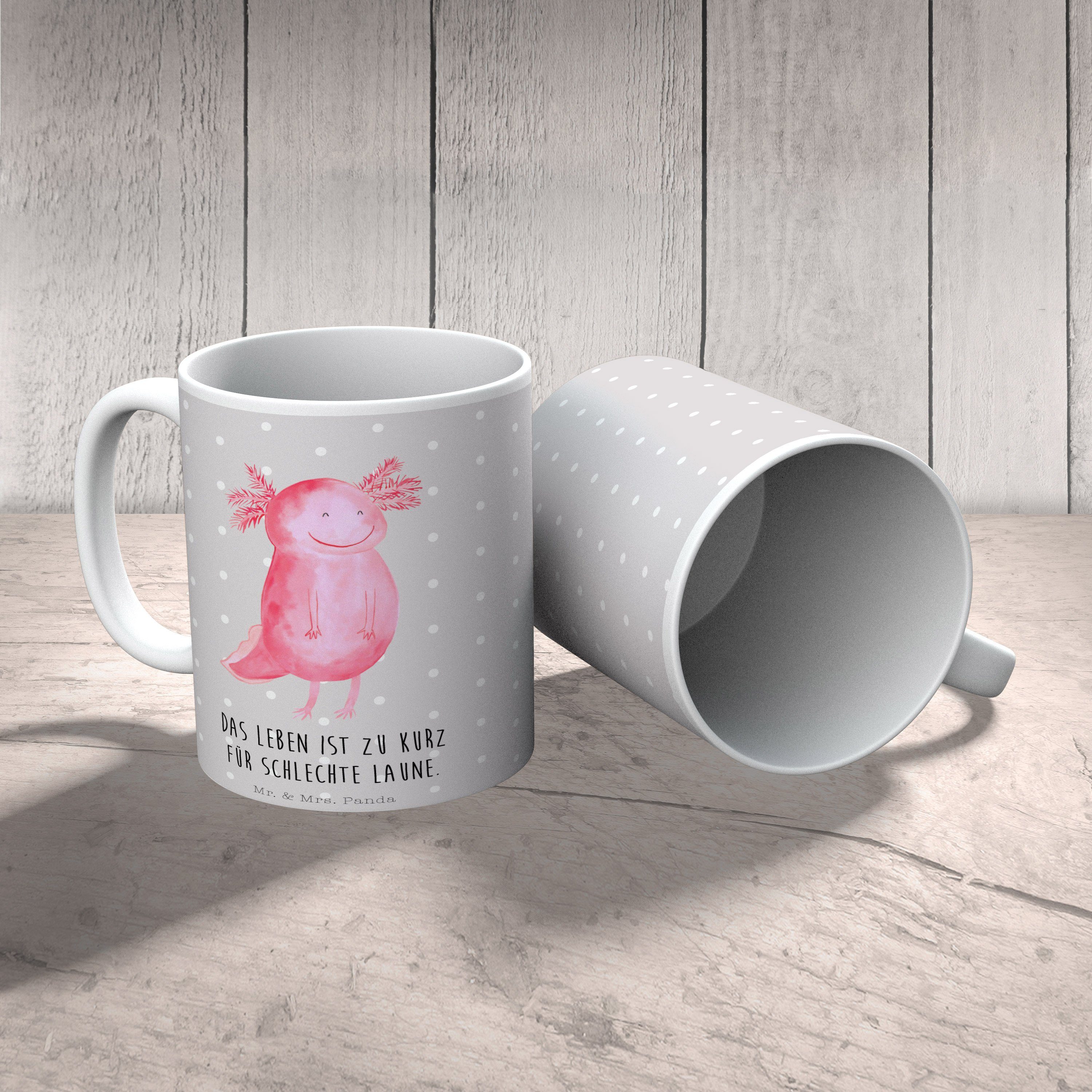 Mr. & Mrs. Panda Keramik Tasse Pastell Axolotl glücklich Motive, - Grau - Tasse Ke, Geschenk, Lurche