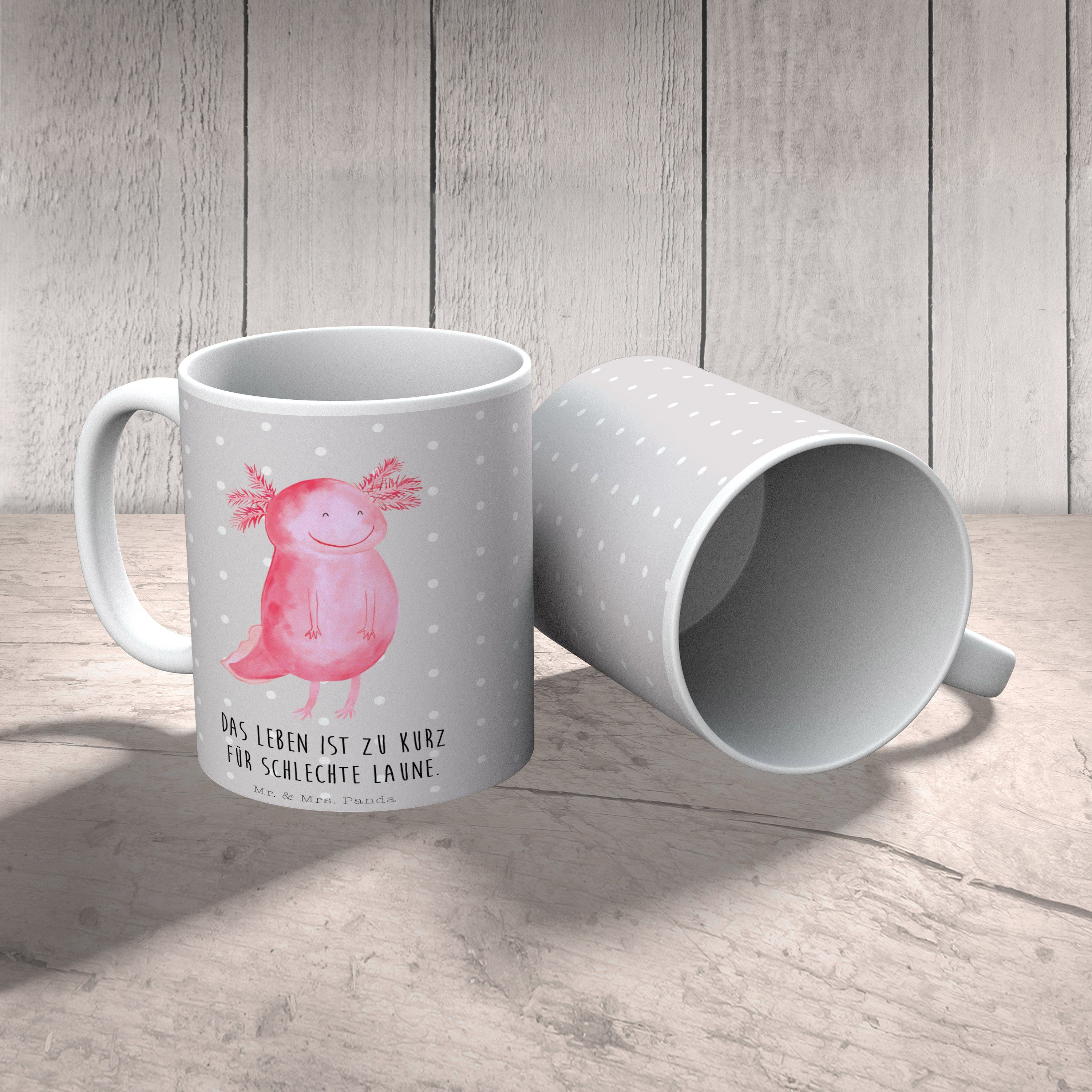 Mr. & Axolotl - Ke, Tasse - Motive, Lurche, Keramik Geschenk, Panda Tasse Pastell Mrs. glücklich Grau