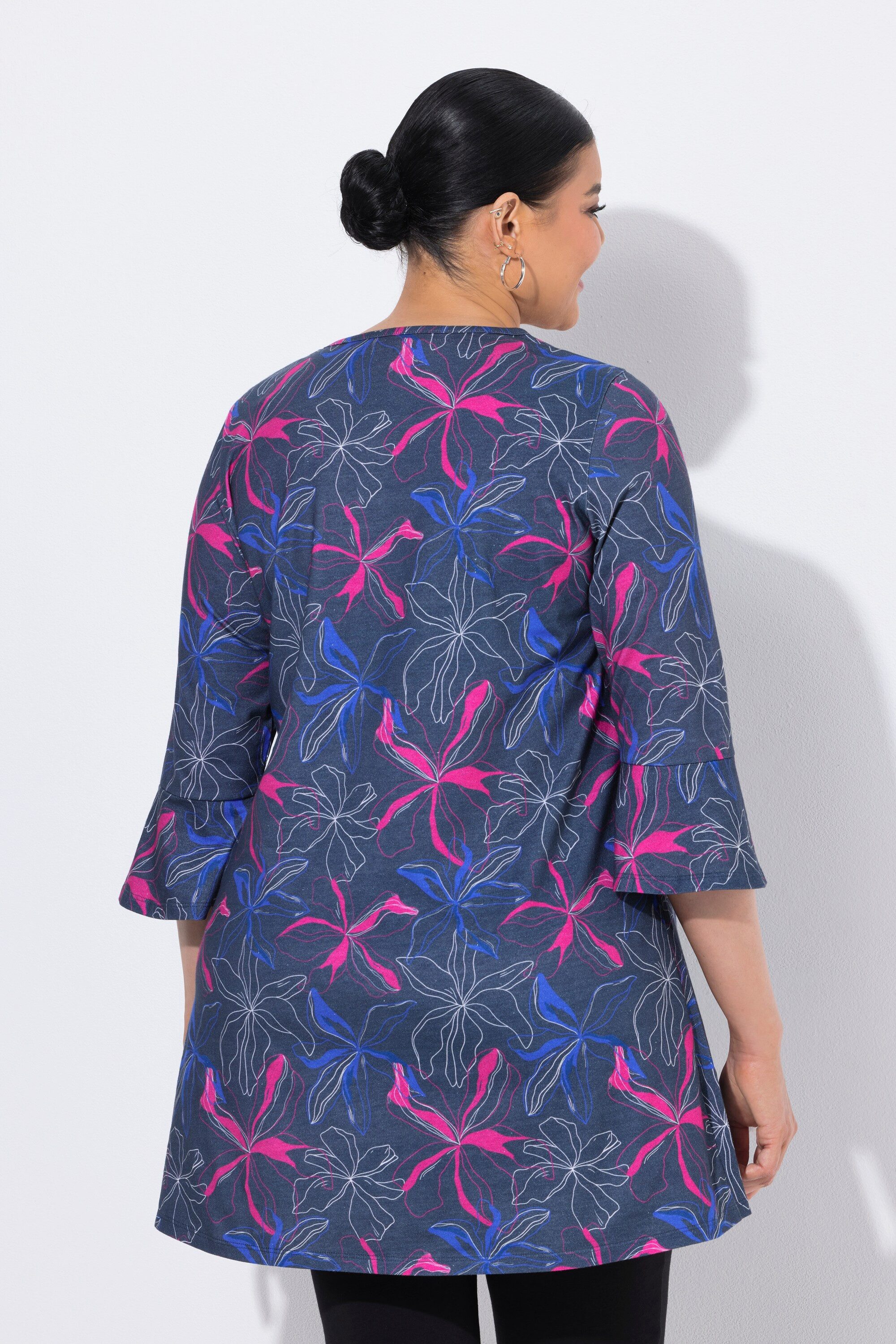 Ulla Popken Longshirt Longshirt bedruckt Tunika-Ausschnitt 3/4-Arm