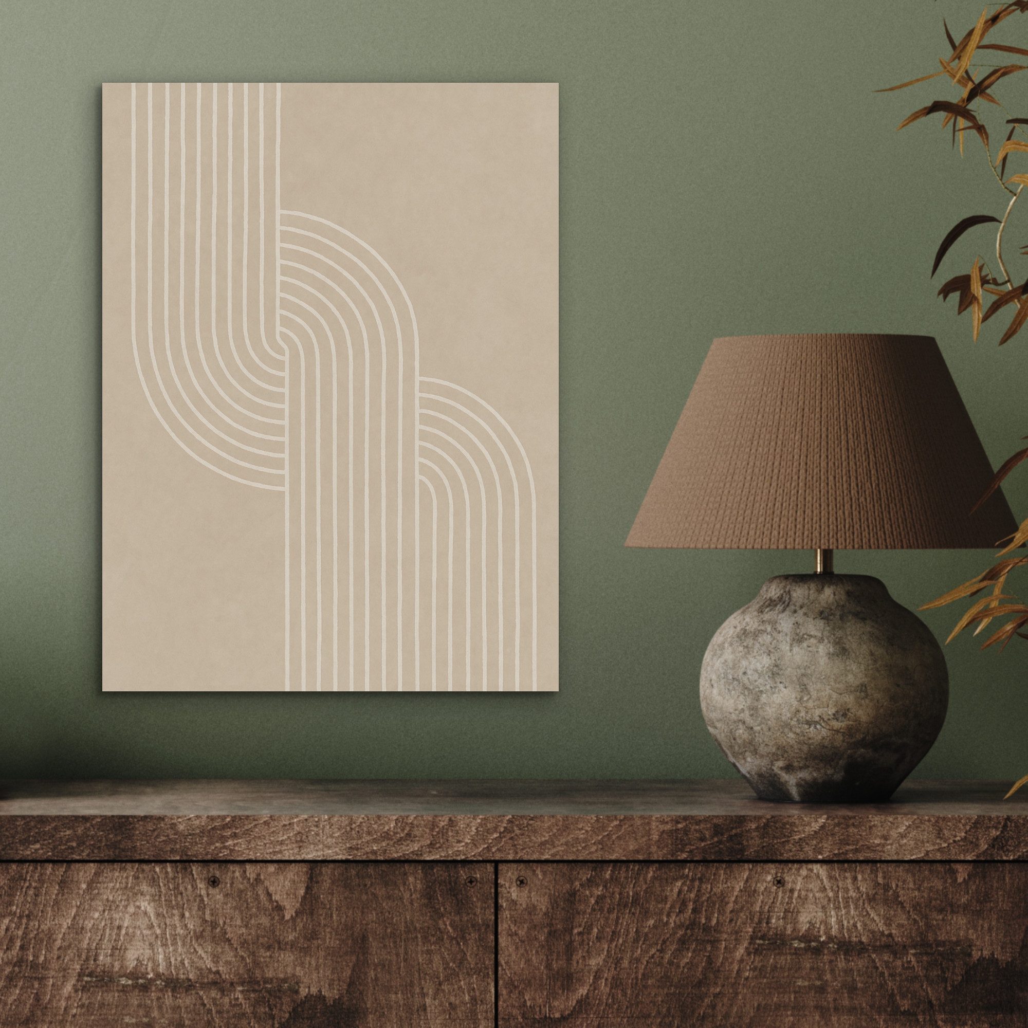 MuchoWow Gemälde Parallele Linien - Leichte Textur - Beige, Fotodruck (1 St), Akustikpaneele, Wandpaneele, Schalldämmung, Akustikbilder 30x40 cm