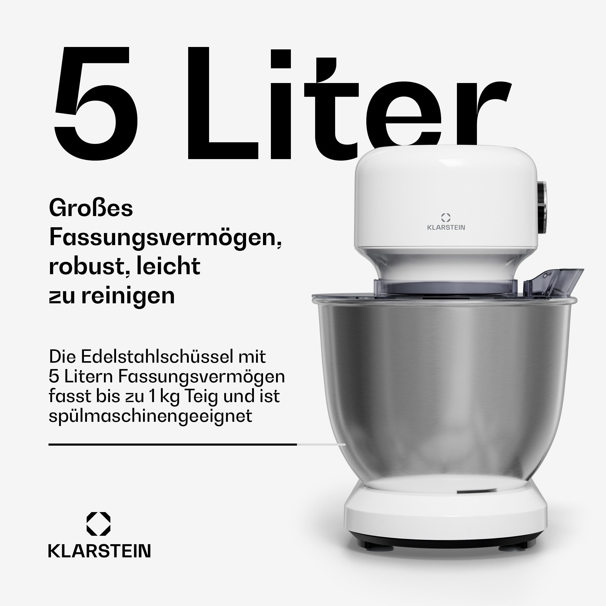 Klarstein Küchenmaschine mit Kochfunktion, 1500 W, 5 l Schüssel, Kompakt Küche maschine 5 L 12 Stufe Pulsfunktion 1500 W Weiss