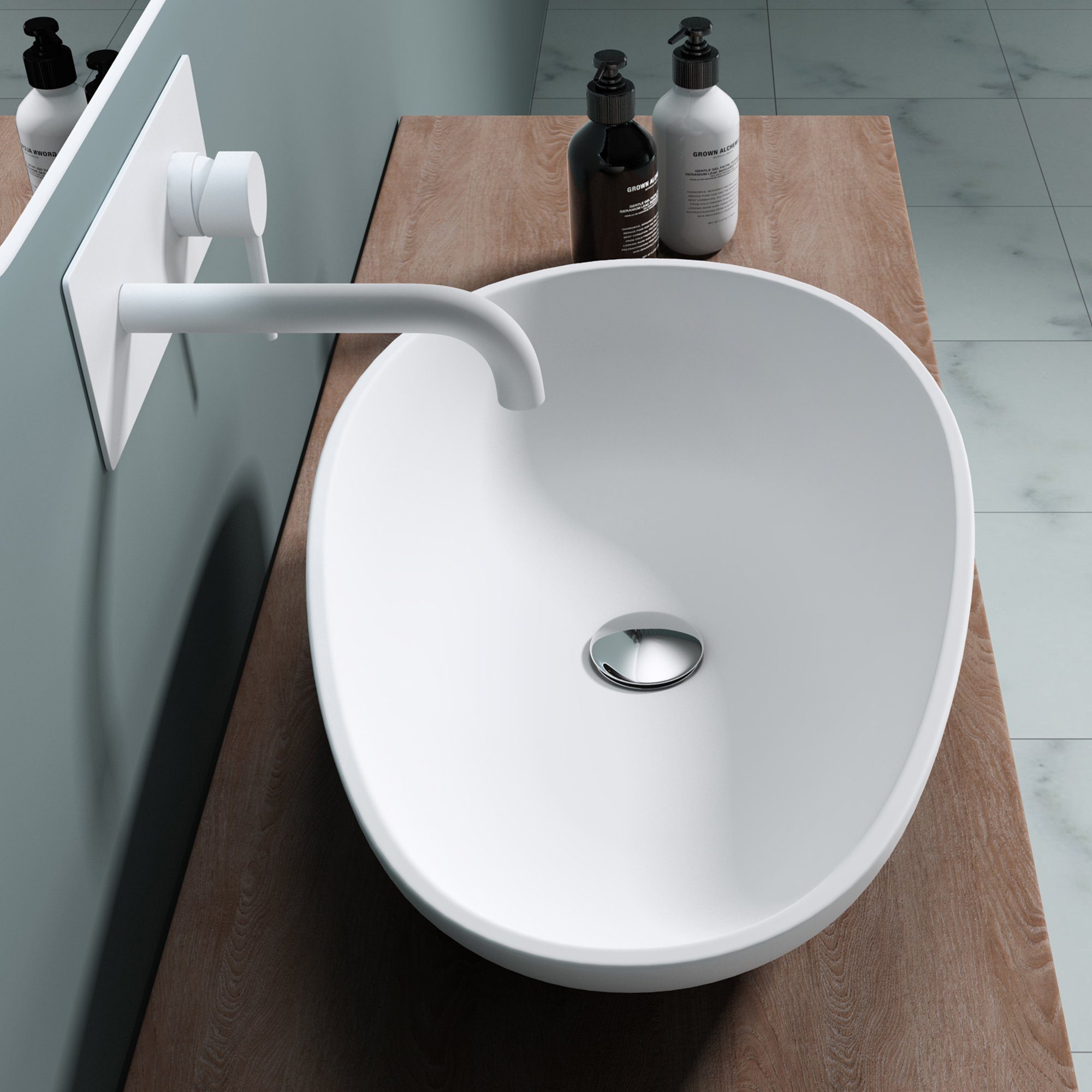 doporro Waschbecken Aufsatzwaschbecken Waschtisch Hängewaschschale Oval Col809, antibakteriell und leicht zu reinigen, hochwertiges Material