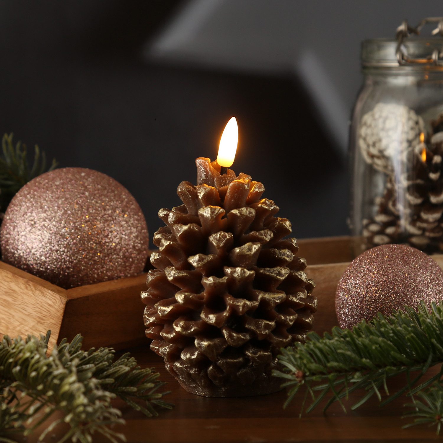 MARELIDA LED-Kerze Tannenzapfen Echtwachs Zapfenform Weihnachtsdeko H: 13cm günstig online kaufen