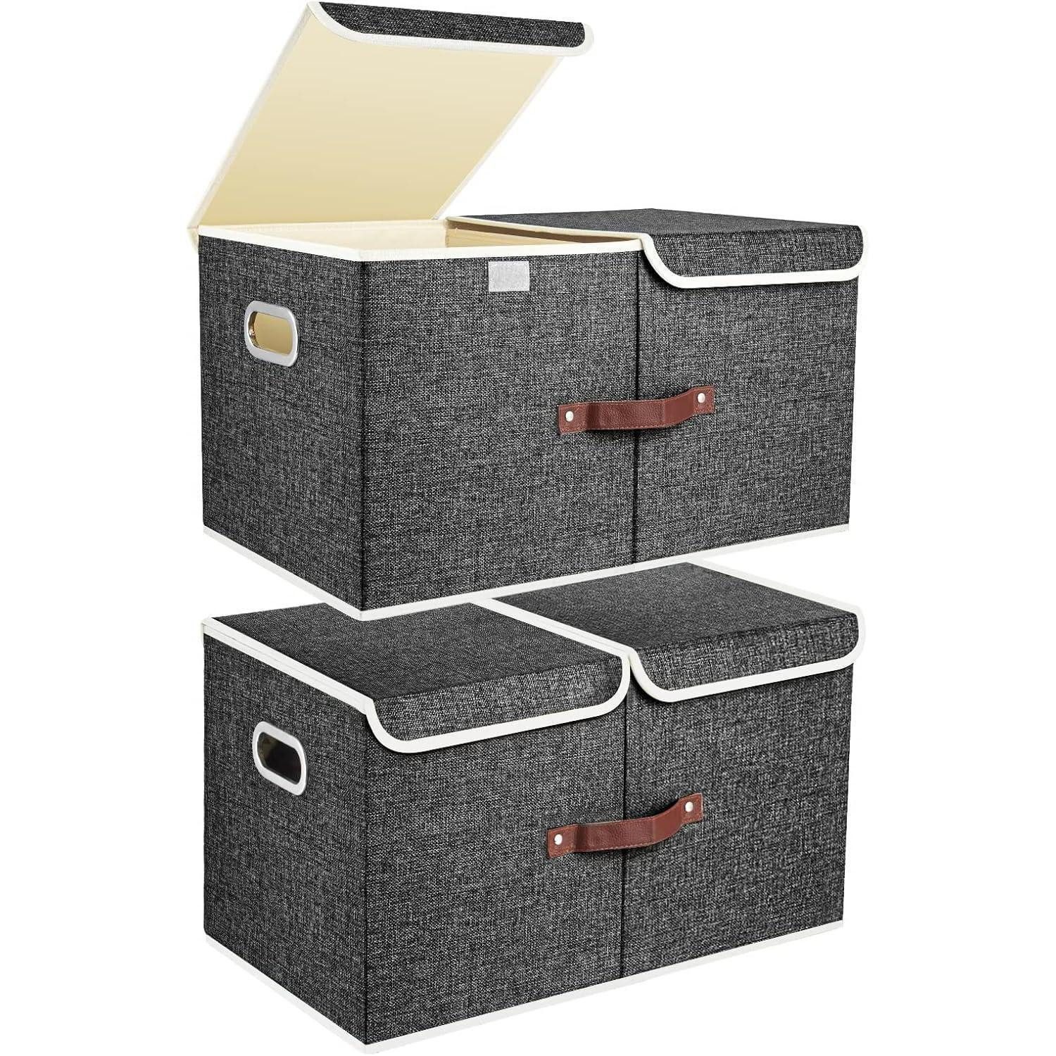 LuxusKollektion Faltbox Aufbewahrungsbox Deckel Fächer faltbar waschbar 2-Stück Schwarz