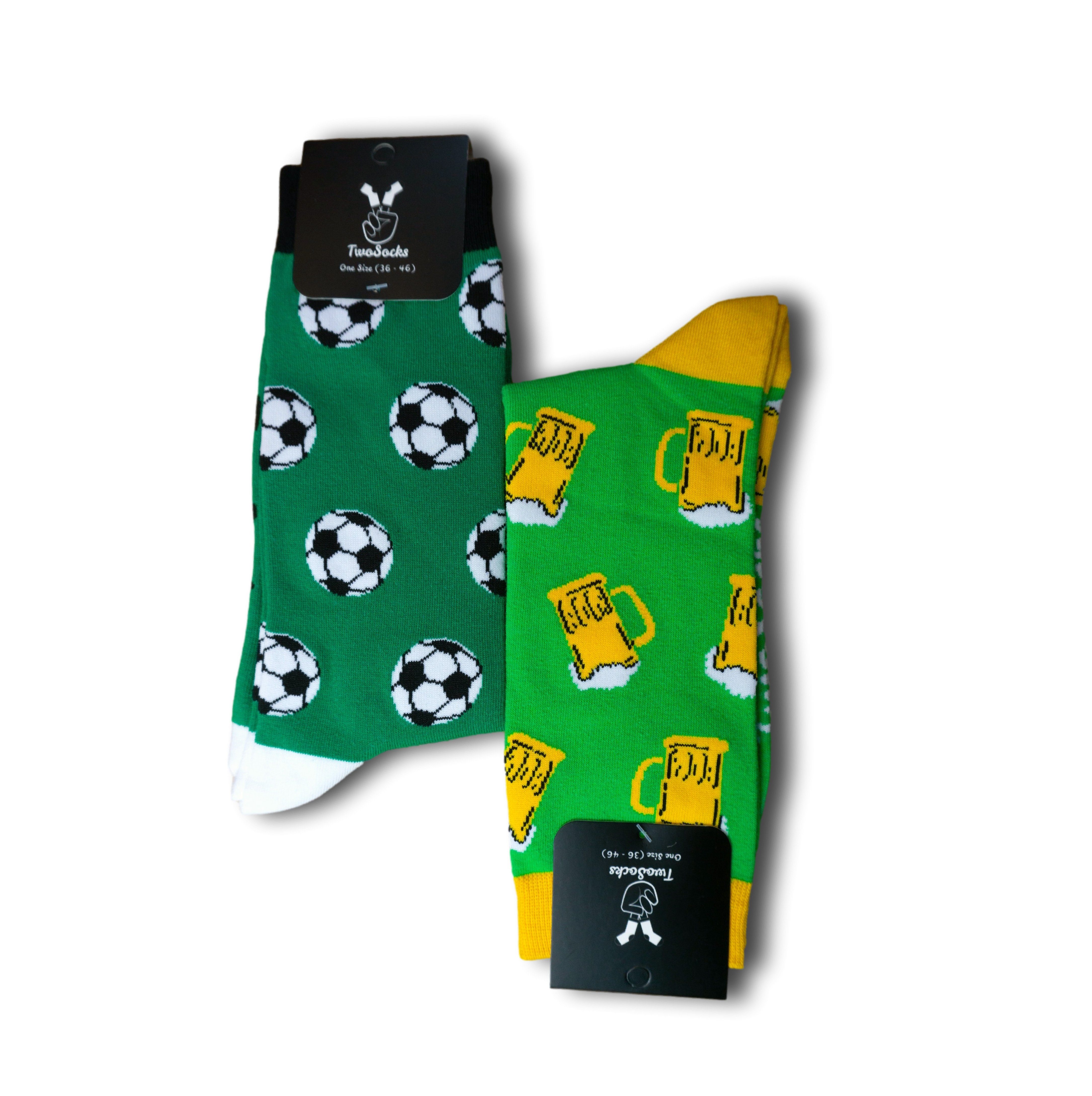 TwoSocks Freizeitsocken Lustige Socken Bier Socken schwarz Fußball Socken, Einheitsgröße (2 Paar) 2er-Pack Fußball-Bier-grün
