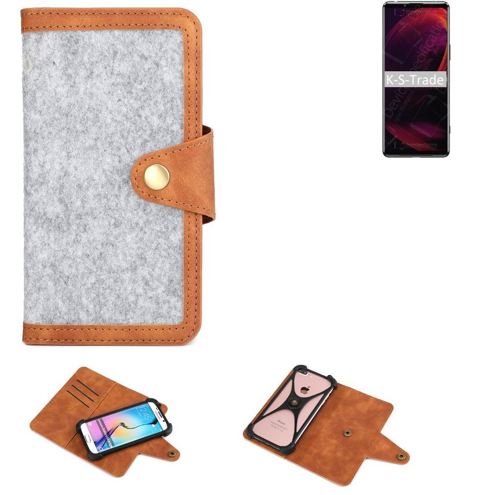 K-S-Trade Handyhülle für Sony Xperia 5 III, Handyhülle Schutzhülle Filz-Hülle Kunst-Leder hellgrau braun