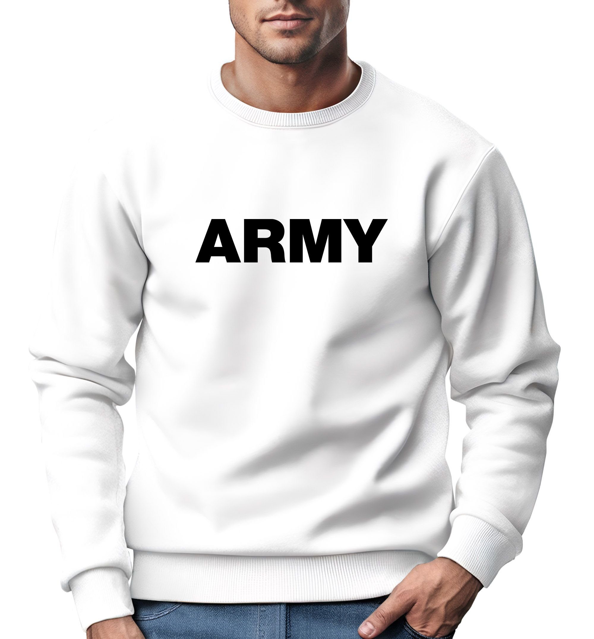 Neverless Sweatshirt Sweatshirt Rundhals-Pullover Print Herren weiß Neverless® Army Aufdruck