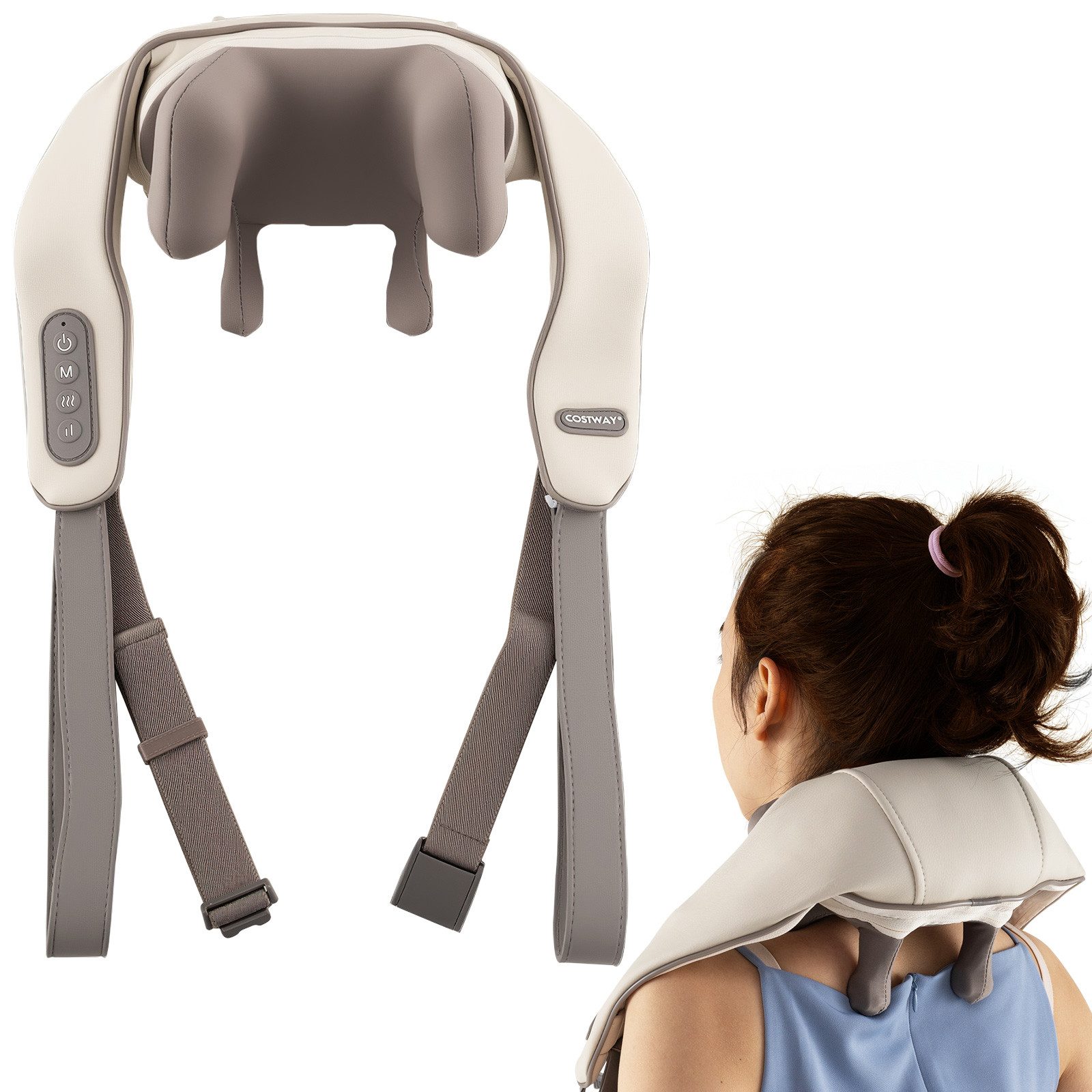 COSTWAY Nacken-Massagegerät, 4D Shiatsu mit Tiefengewebekneten & 2 Heizstufen