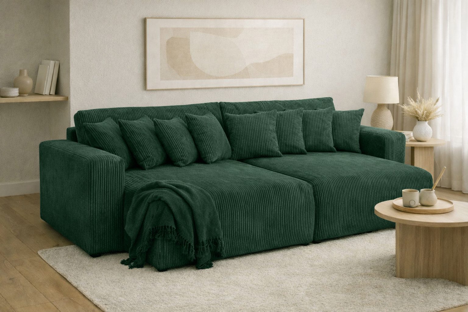 Kaiser Möbel Schlafsofa, Cordstoff Poso, PIANO DOUBLE, Große Liegefläche, Tiefe Sitzfläche, Cordstoff mit markanter Struktur