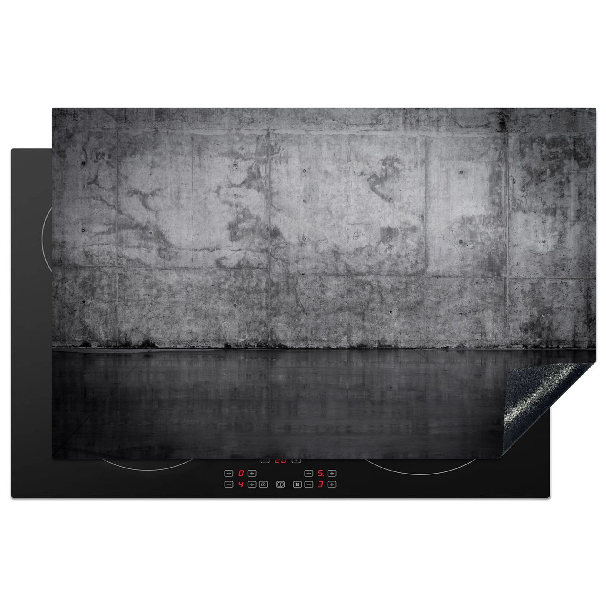 MuchoWow Herdblende-/Abdeckplatte Beton - Wand - Dunkel, Vinyl, (1 tlg), 81x52 cm, Induktionskochfeld Schutz für die küche, Ceranfeldabdeckung