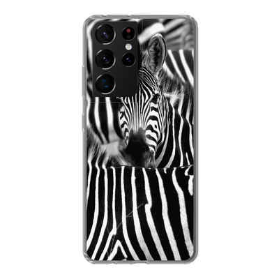 MuchoWow Handyhülle Zebra schwarz-weiß Fotodruck, Phone Case, Handyhülle Samsung Galaxy S21 Ultra, Silikon, Schutzhülle