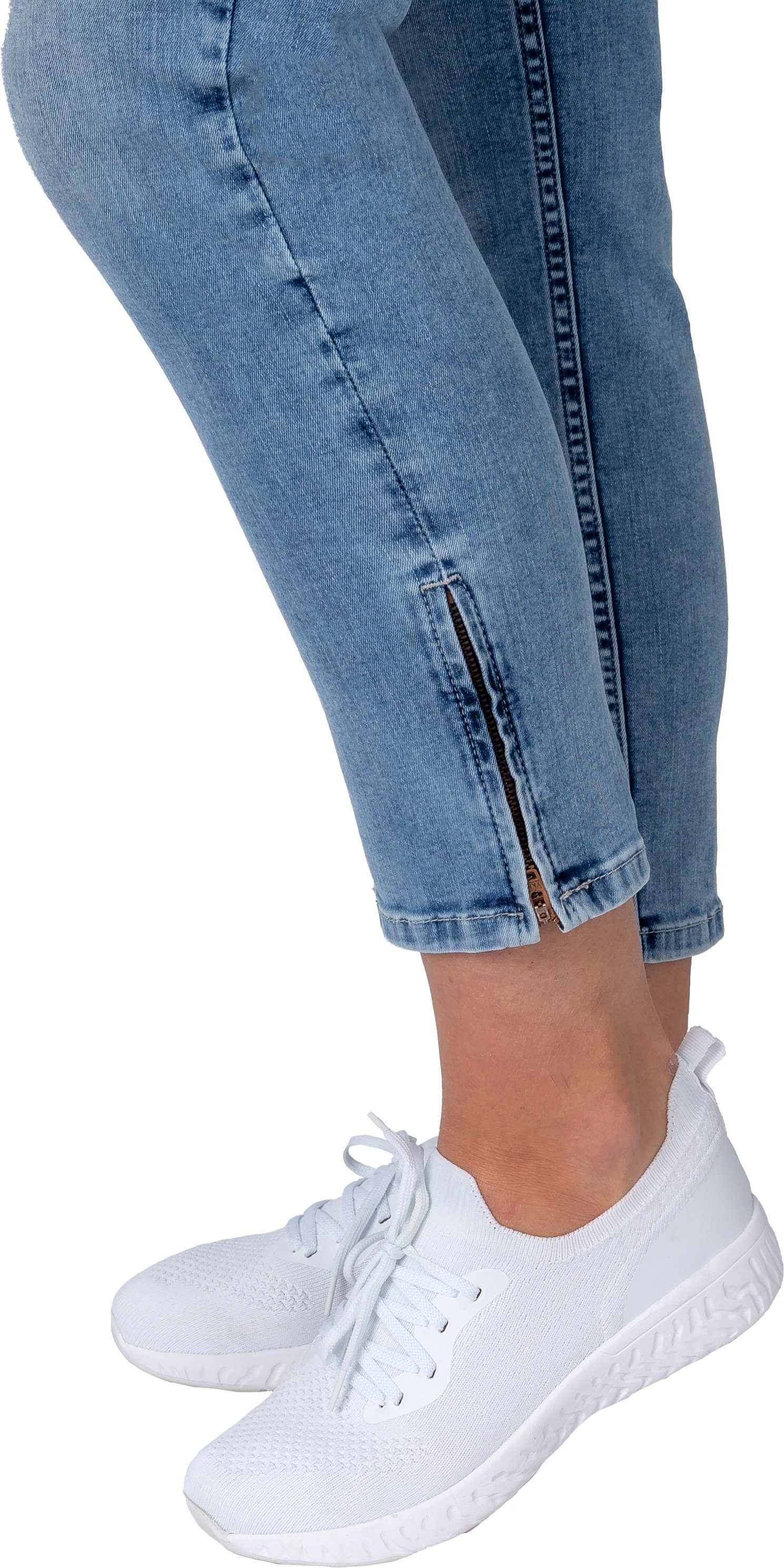 Gio Milano Stretch-Jeans Gio-Lotti-1000, verkürzte Jeans mit Reißverschluss am Beinabschluss 5-Pocket-Style