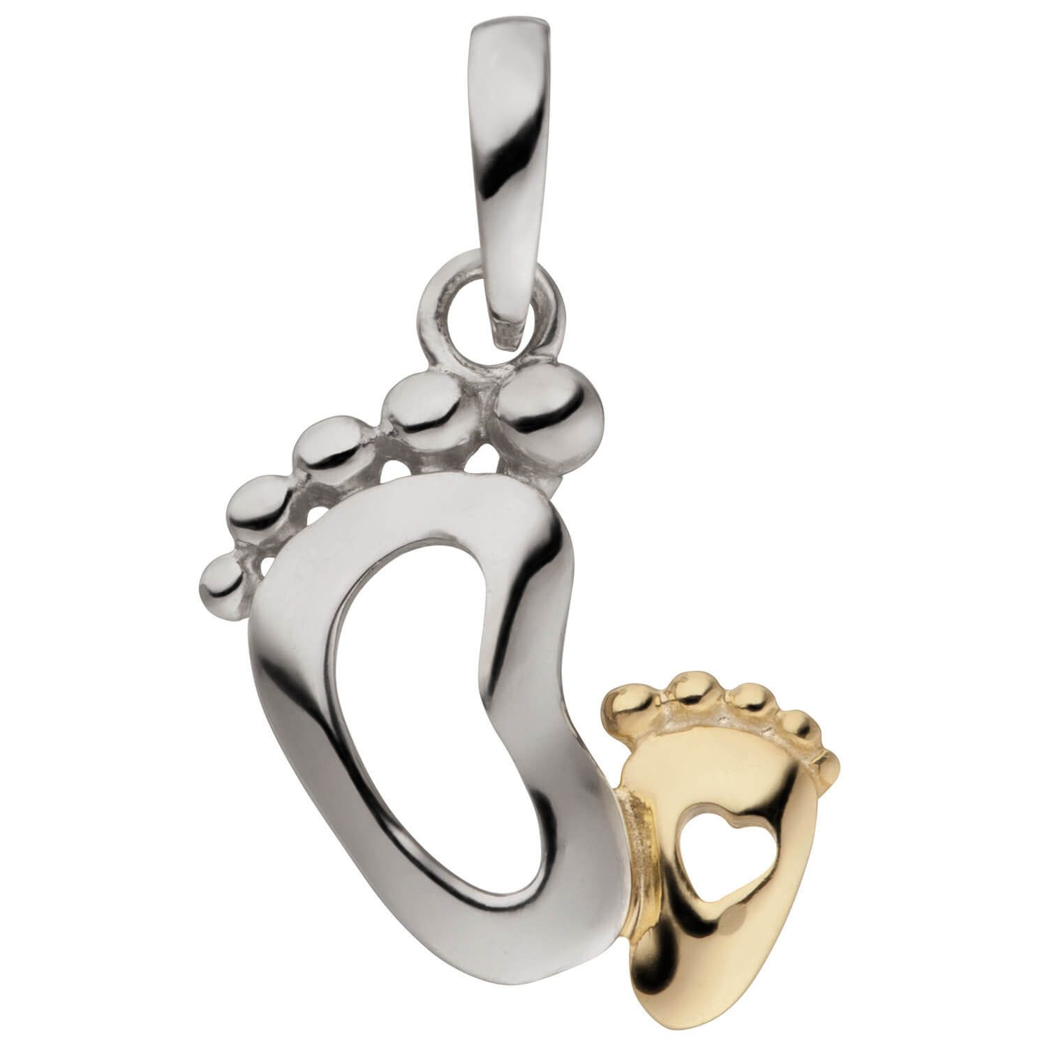 Schmuck Krone Kettenanhänger Anhänger Babyfüße mit Herz, 925 Silber teilvergoldet, Silber 925