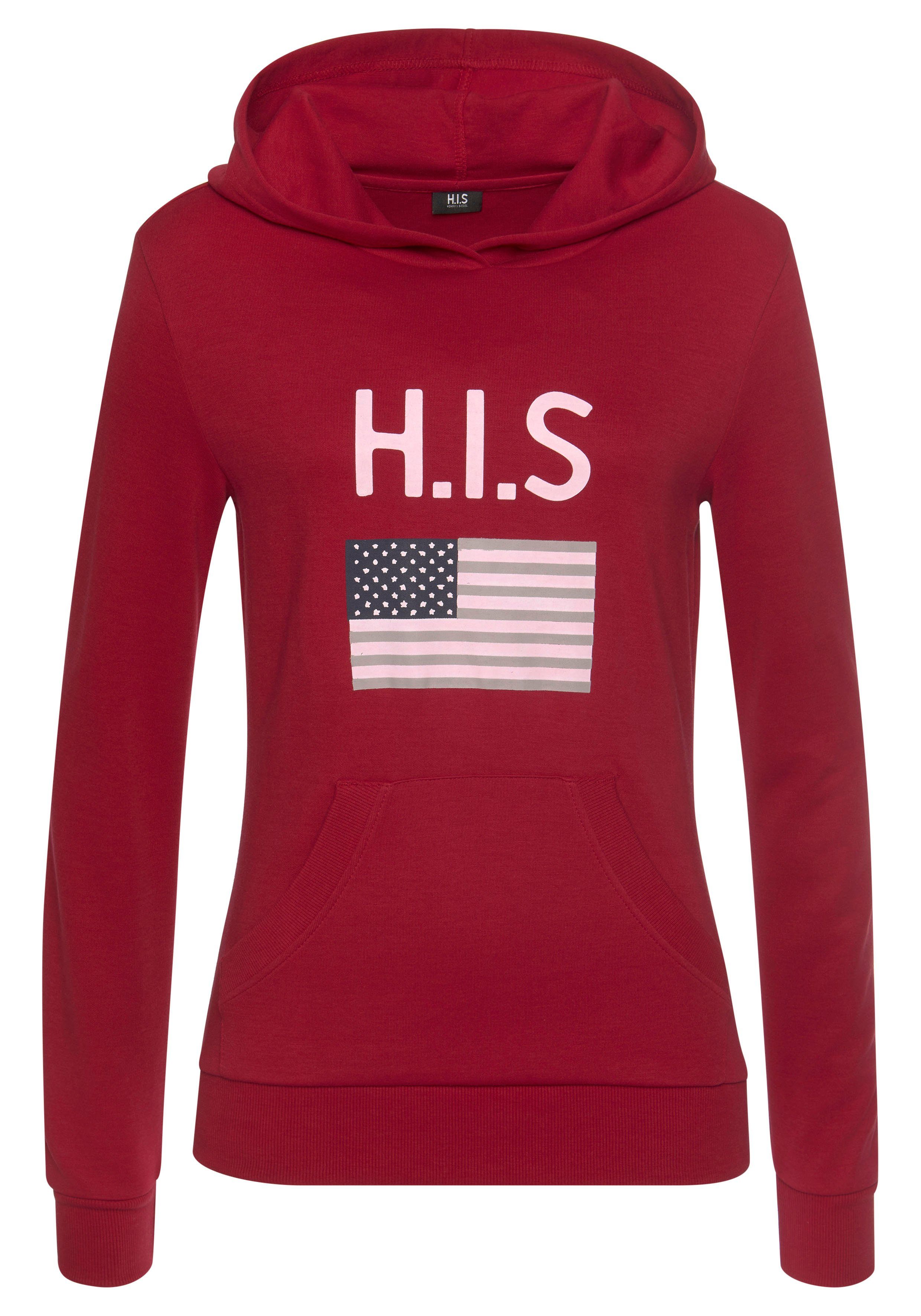 Hoodie Logodruck H.I.S und Kapuzensweatshirt Loungeanzug, mit Kängurutasche, rot