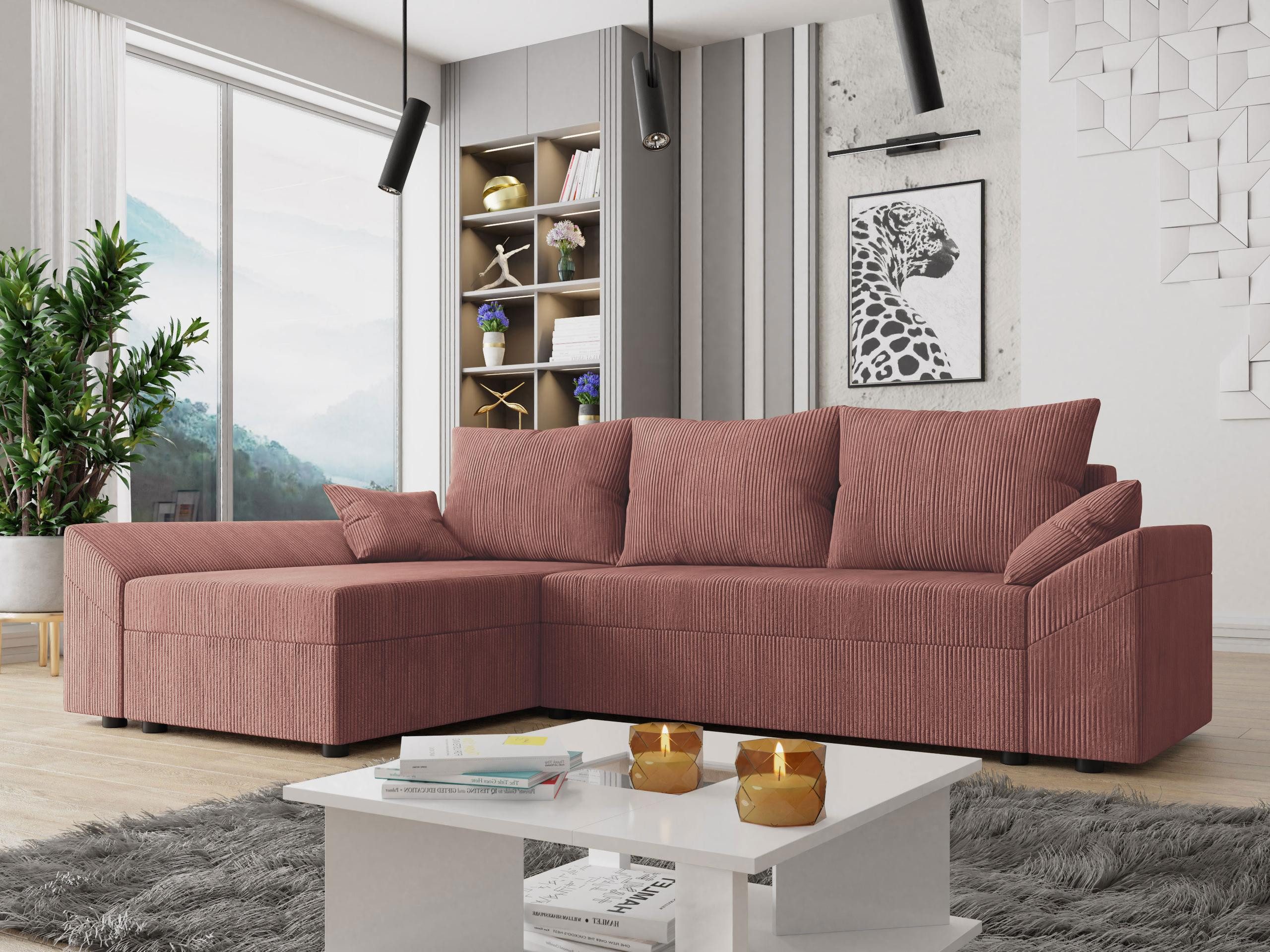 MIRJAN24 Ecksofa Dante L Cord, mit Schlaffunktion und Bettkasten, Ottomane universell, 3 Sitzer, L-Form