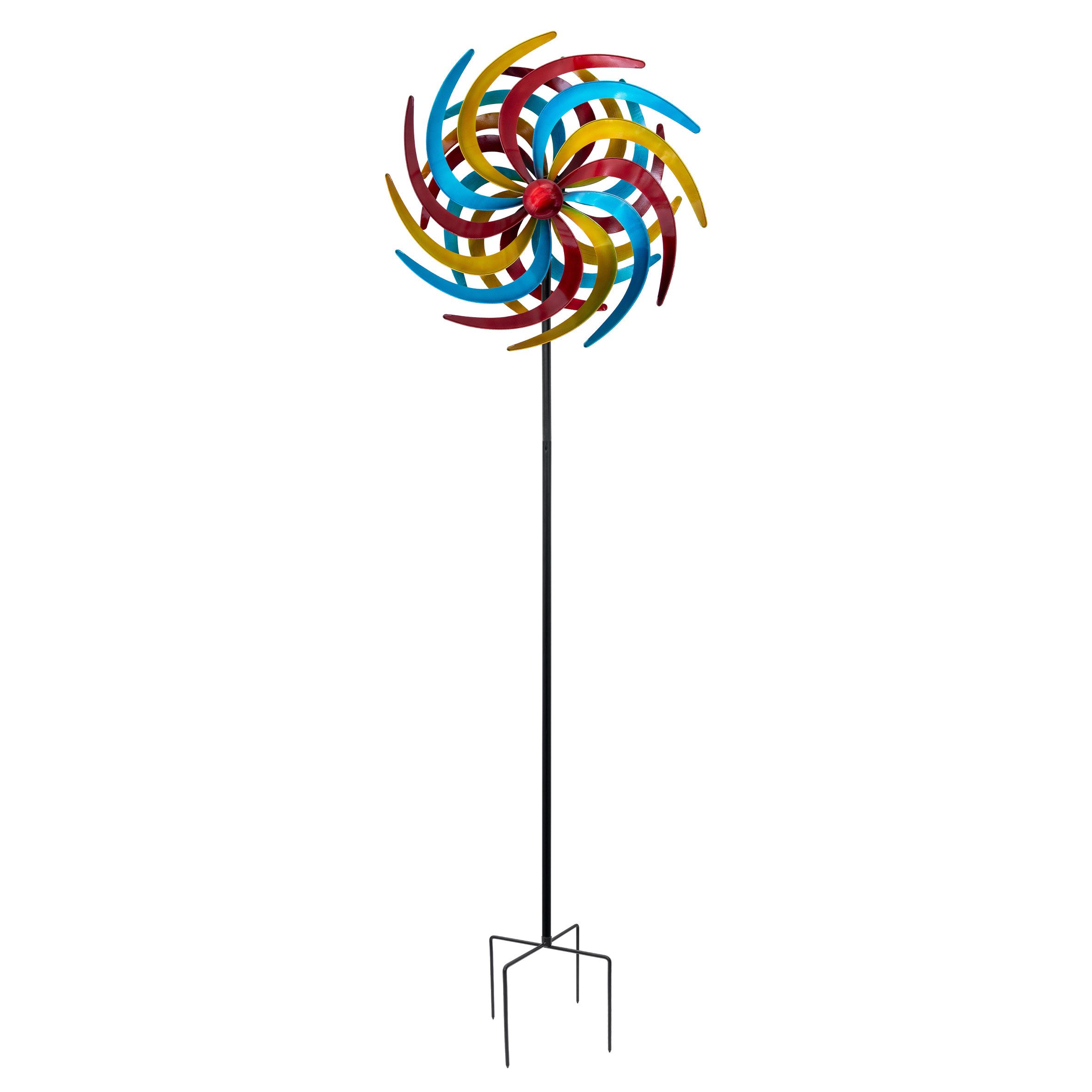 Spetebo Windspiel Garten Deko XXL Metall Doppel Windrad bunt Ø 61cm