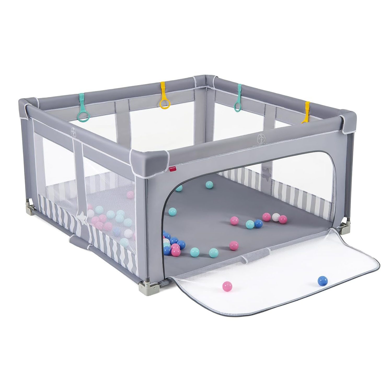 COSTWAY Laufstall faltbar, 150*150cm, mit 50 Bälle & Tragetasche, für Baby