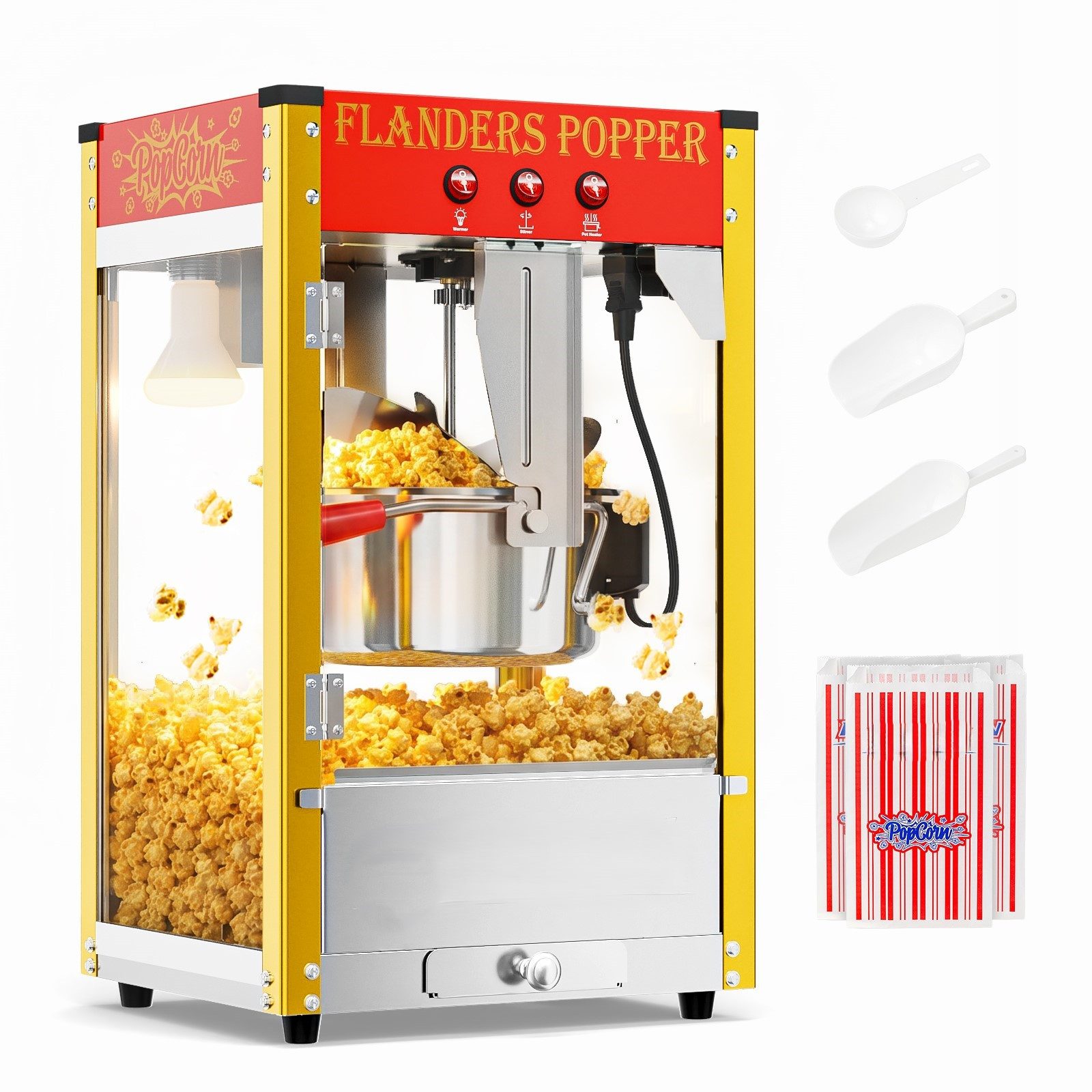 VINGLI Popcornmaschine Popcorn Machine Popcorn Maker 800 W 10 OZ 40 Tassen Popcorn, 3–5 Min. Aufpoppzeit, 3D‑Zyklus‑Heizsystem, mit Schublade