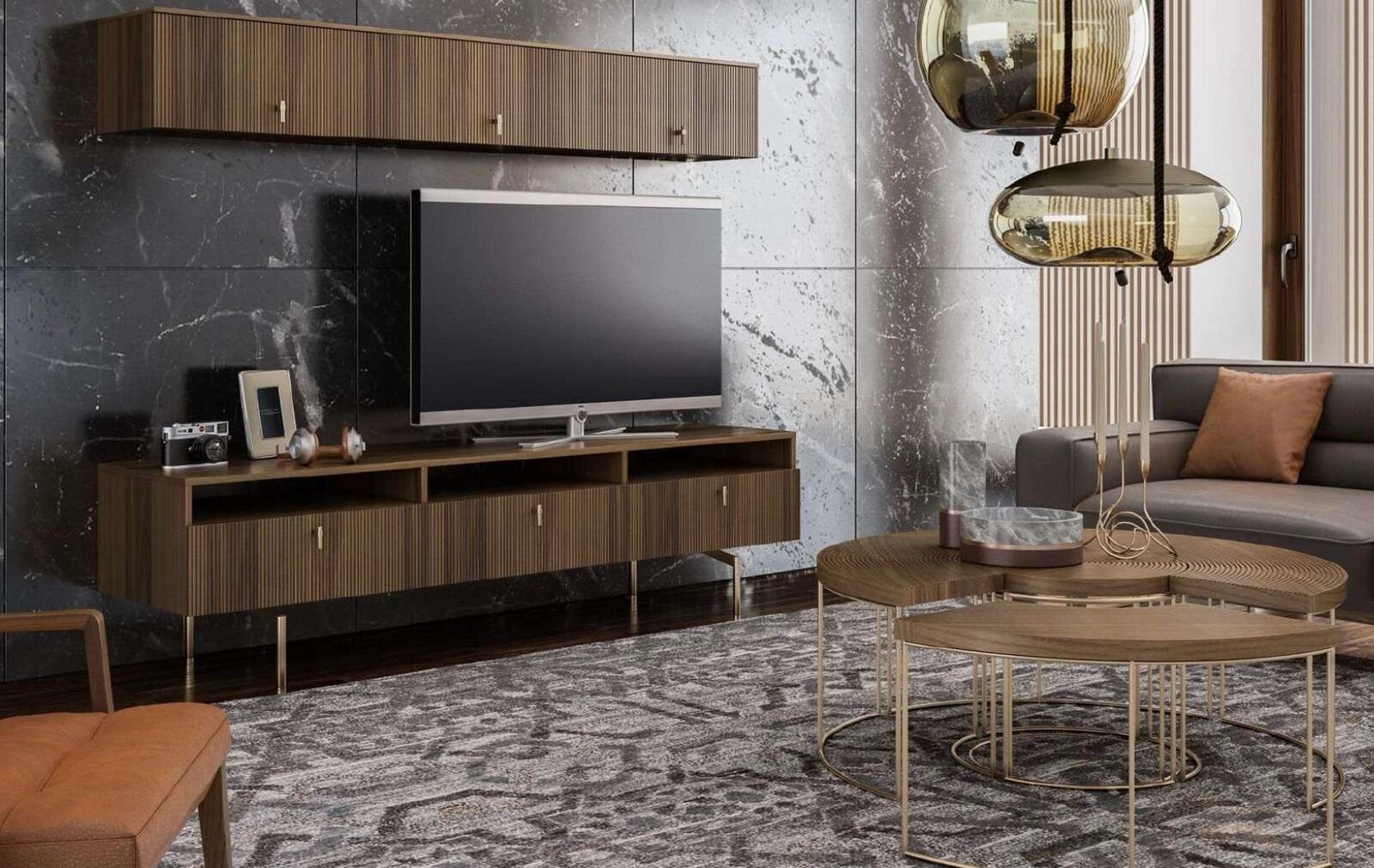 JVmoebel Wohnwand Wohnzimmermöbel Wandschrank TV-Ständer Sideboard Regalen Luxus, (2-St., TV-Ständer, Wandregal), Made in Europa