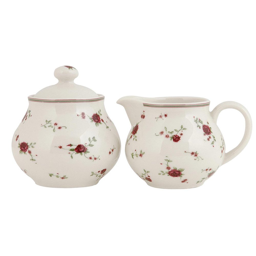 Clayre & Eef Kaffeeservice La Petite Rose Milchkännchen & Zuckerdose im romantischen Landhausstil