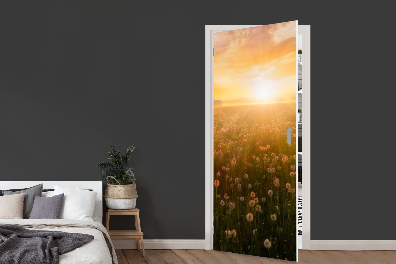 Farben, Blumen Sonnenuntergang - Tür, cm St), Türtapete Matt, bedruckt, Türaufkleber, 75x205 (1 MuchoWow Fototapete - für
