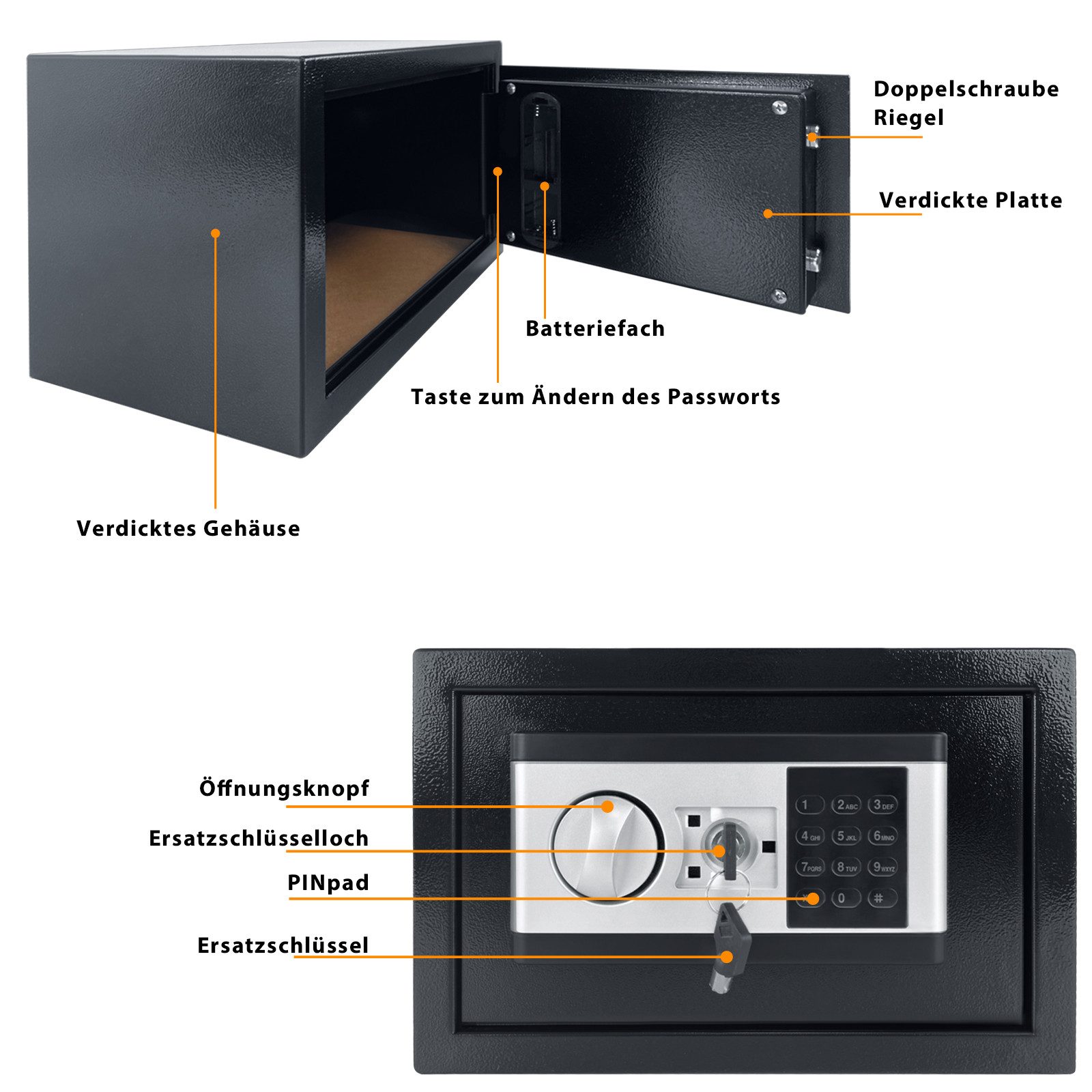 FIVMEN Tresor Wandtresor Elektronischer Safe Möbeltresor Geldkassette mit Schlüssel (31x20x20cm / 35x25x25cm / 38x30x30cm), Mit zahlenschloss Für Wohnwagen Schr – Bild 4 von 5