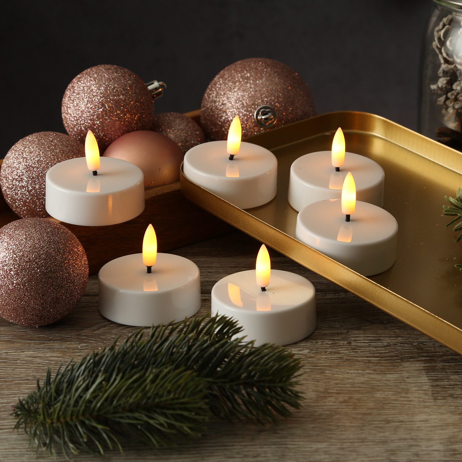 Adilina LED-Teelicht LED Maxi Teelichter Kunststoff 3D Flamme Timer D: 5,8cm weiß 6er Set, LED Classic, warmweiß (2100K bis 3000K) – Bild 5 von 5