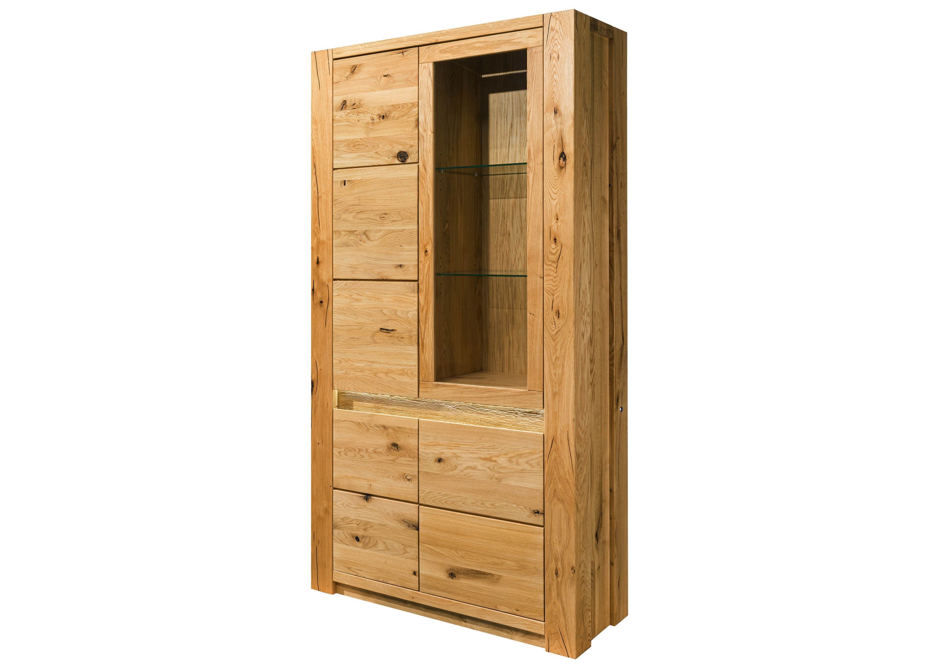 Massivmoebel24 Standvitrine KENT (Wildeiche 113x40x205 natur geölt KENT #102) Wildeiche 113x40x205 natur geölt KENT #102