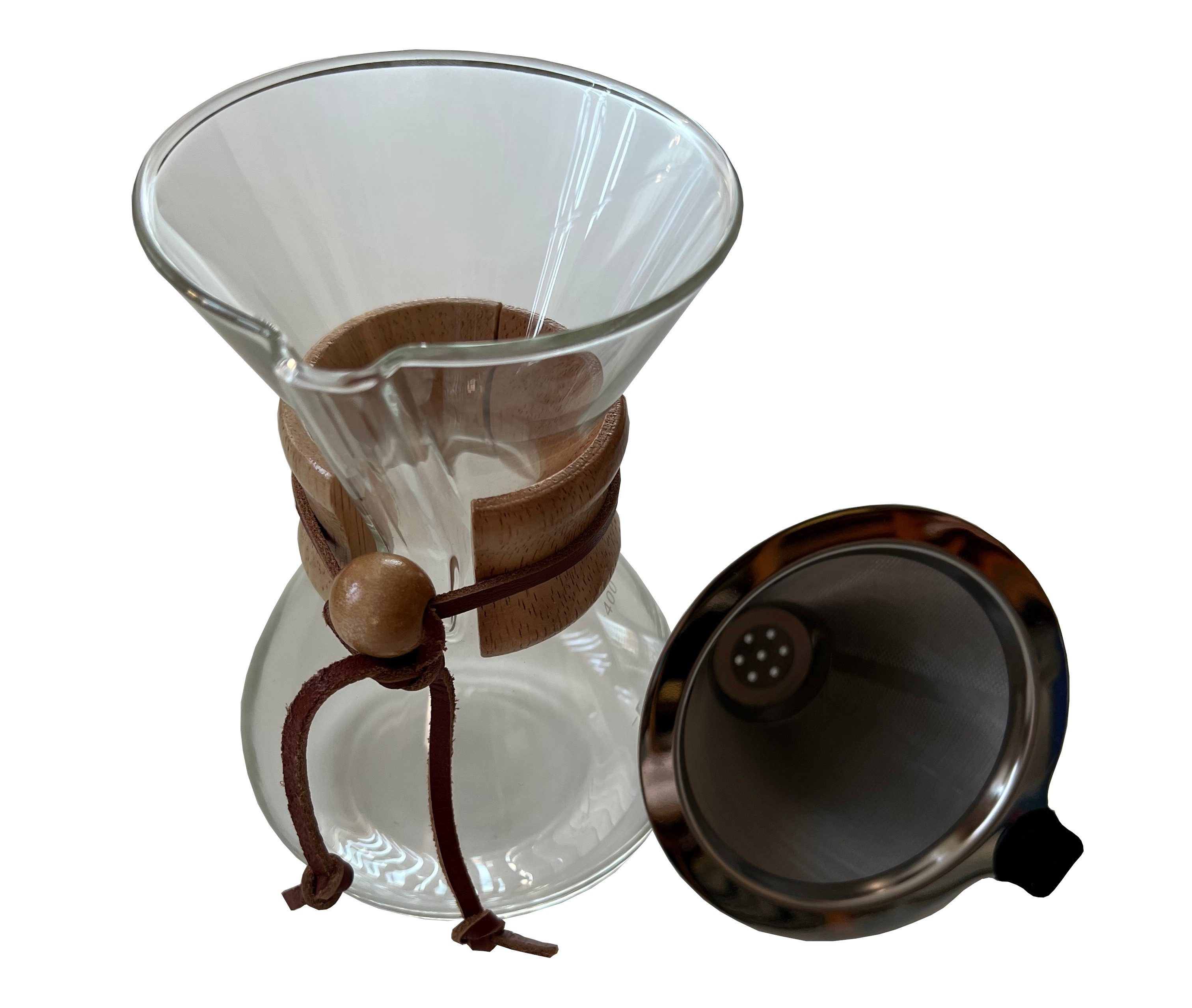 monkano Permanentfilter Kaffeebereiter Glaskanne Livorno mit Edelstahl-Dauerfilter 400ml