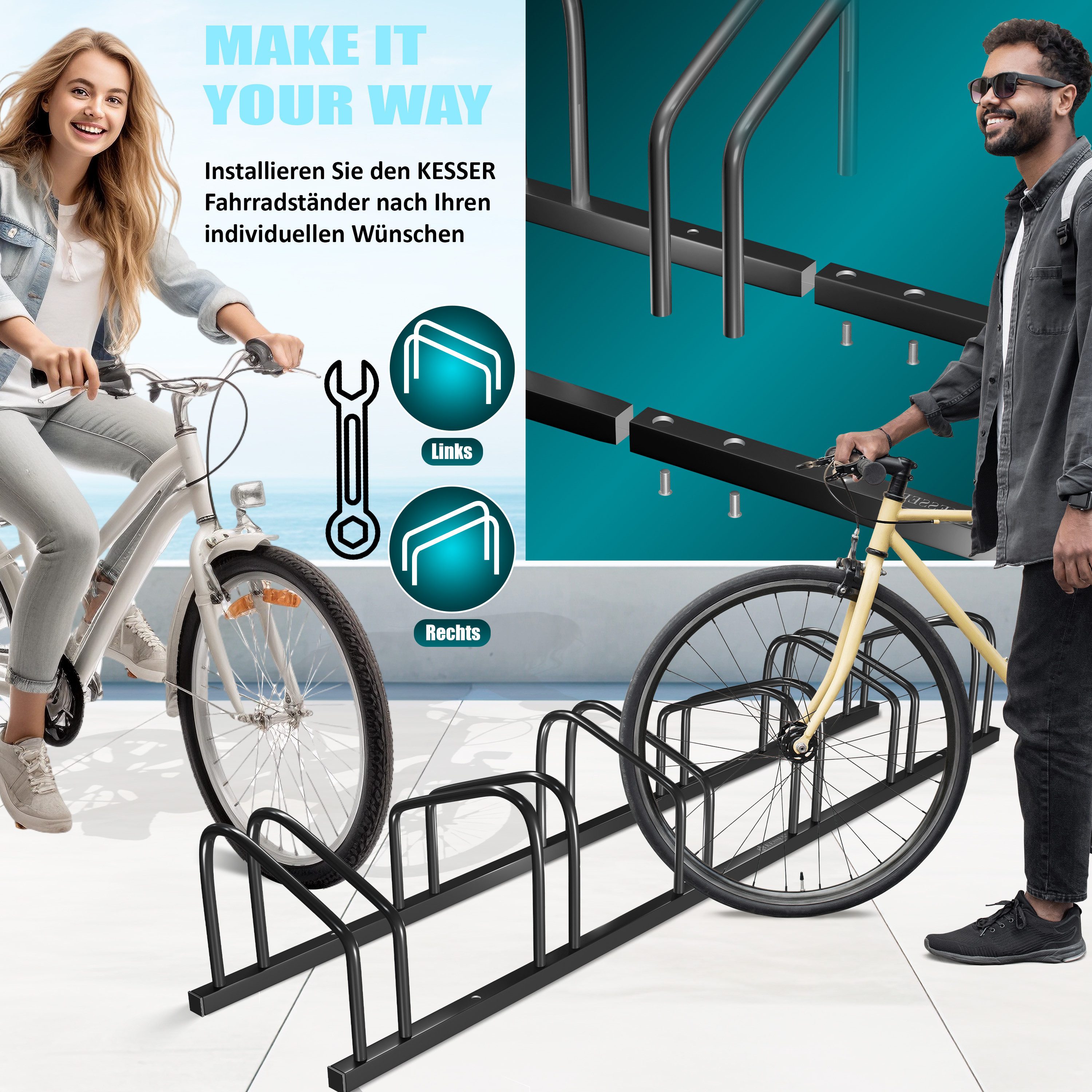 KESSER Fahrradständer, inkl. Parkschild Mehrfachständer mit 37cm Radabstand