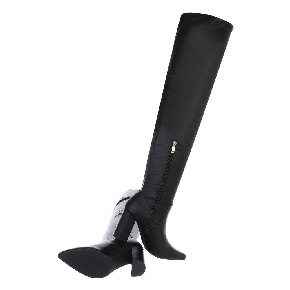 Ital-Design Damen Abendschuhe Party & Clubwear Overkneestiefel (85135626) Blockabsatz High-Heel Stiefel in Schwarz