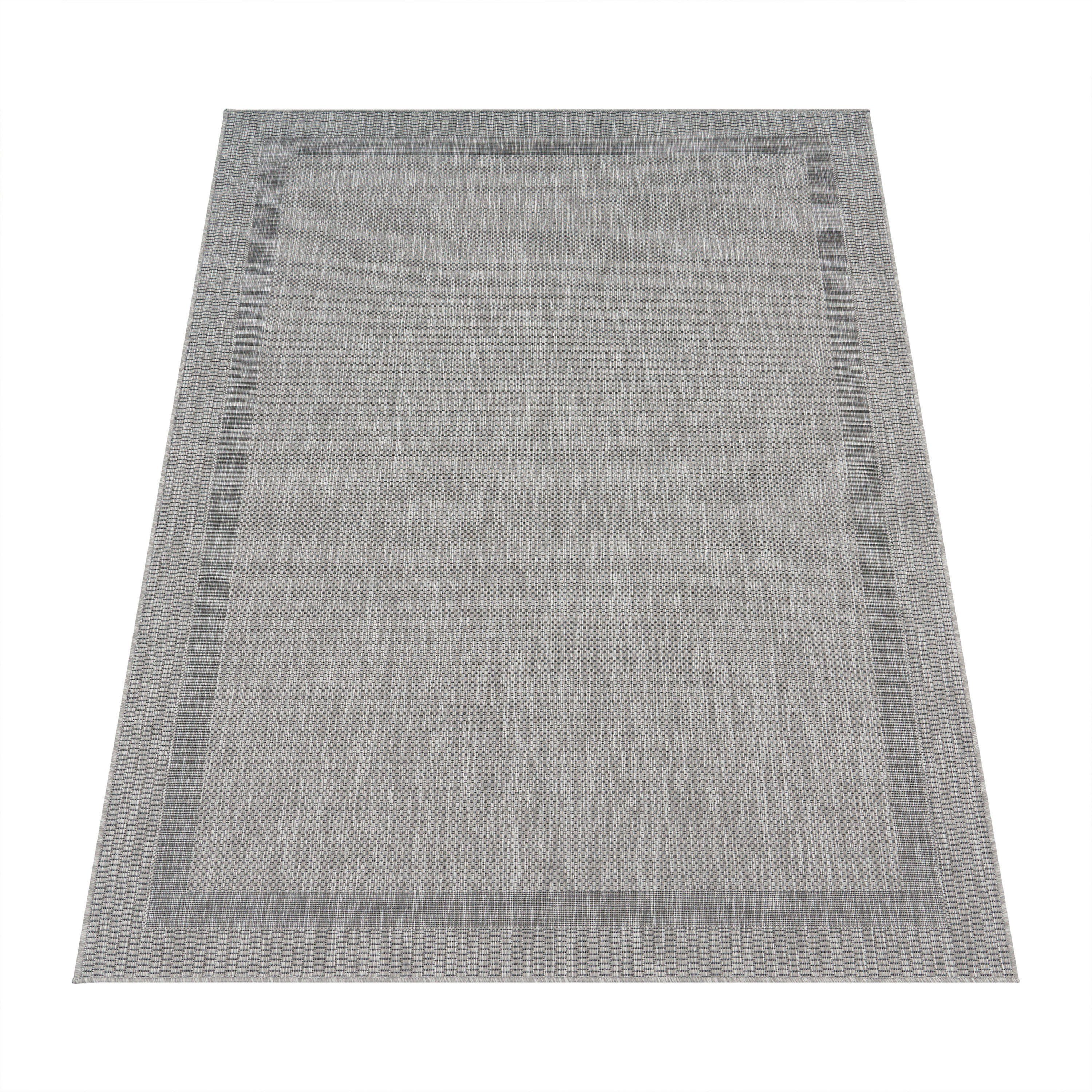 Teppich Roma 272, Paco Home, rechteckig, Höhe: 4 mm, Flachgewebe, meliert, mit dezenter Bordüre, In- und Outdoor geeignet grau | Kurzflor-Teppiche