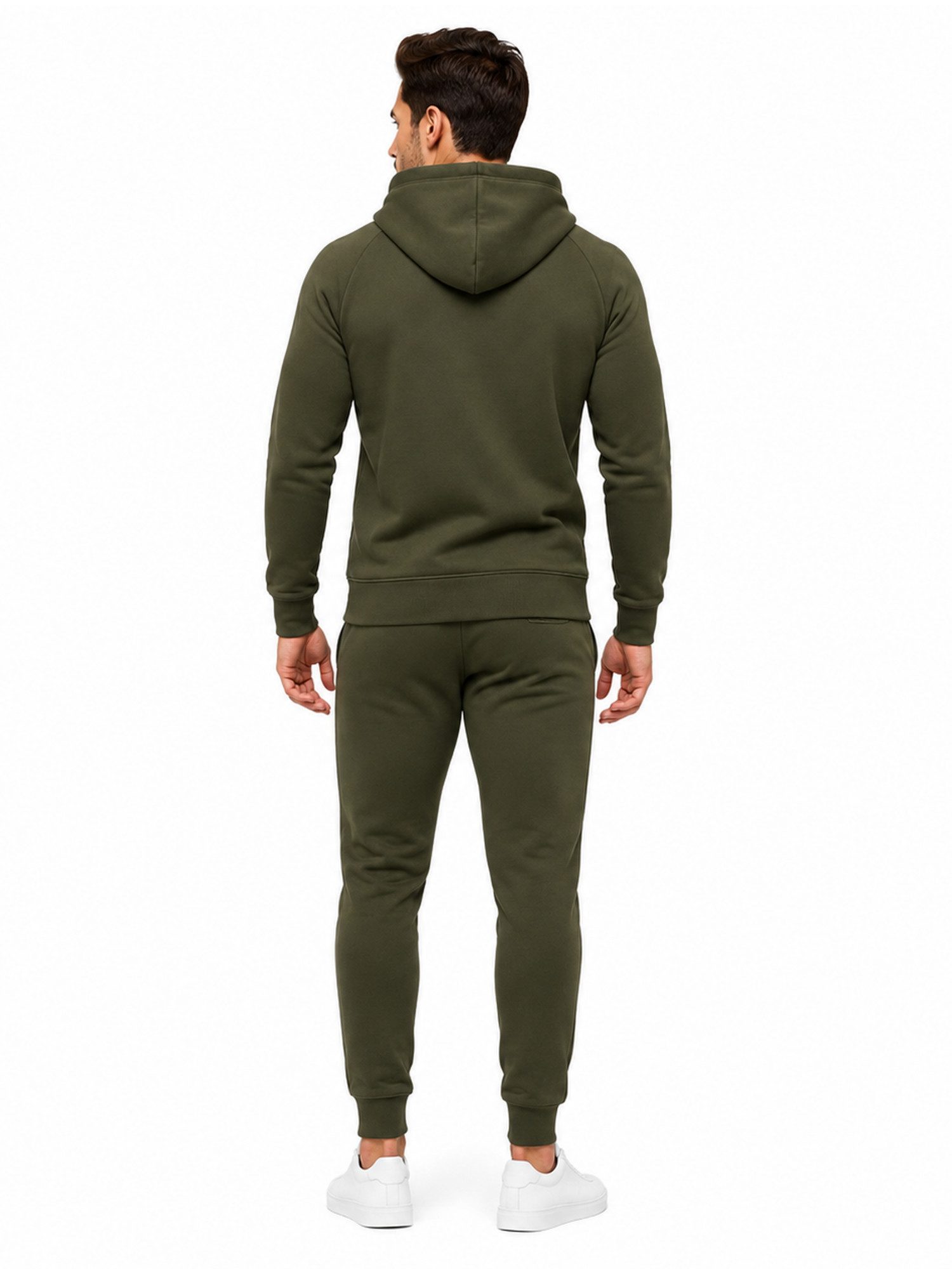 L.gonline Freizeitanzug Herren Jogginganzug einfarbig 100% BW 586 Oliv XXL (Kapuzenjacke mit Reißverschluss, Hose, 2-tlg), Fitness Freizeit Casual – Bild 4 von 5